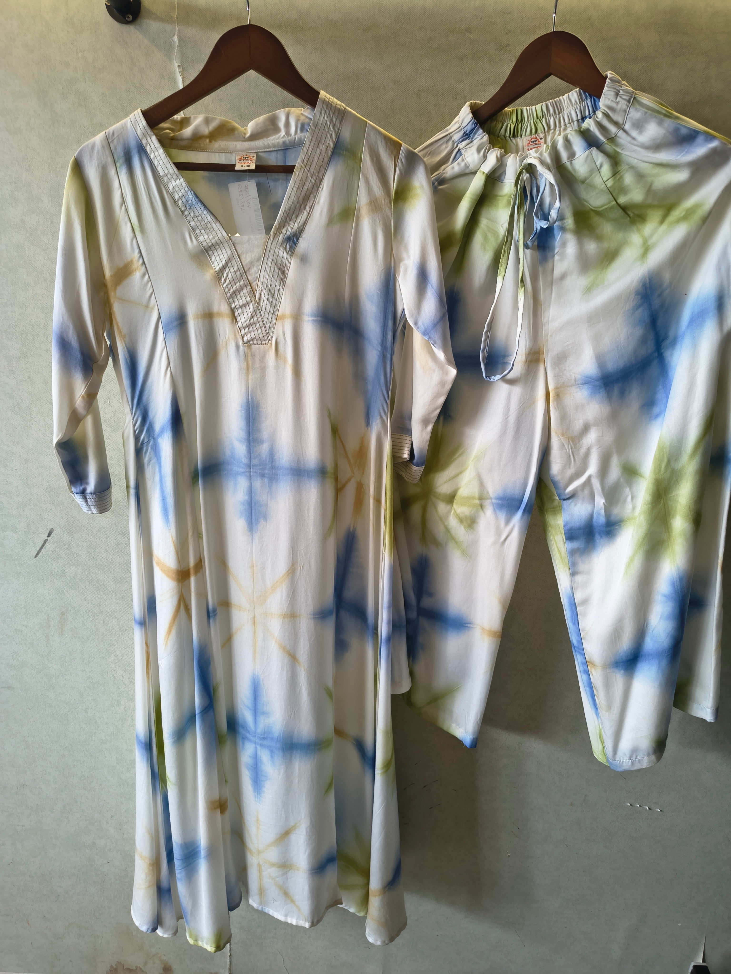 Image of Ivory Tie-Dye Print Premium Flared Co-Ord Set