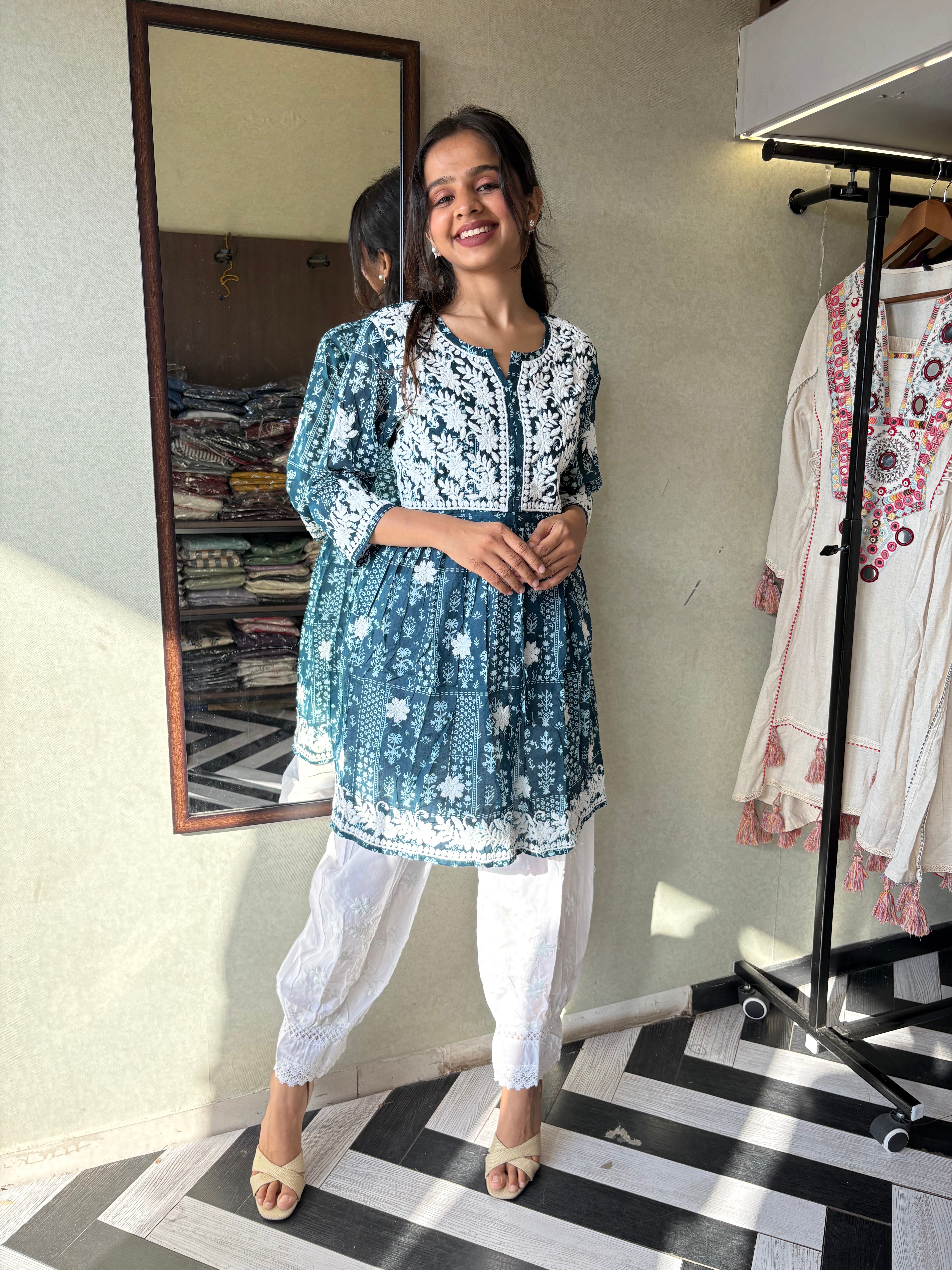 Image of Pure Lucknowi 2 Piece Embroidery Coord Set