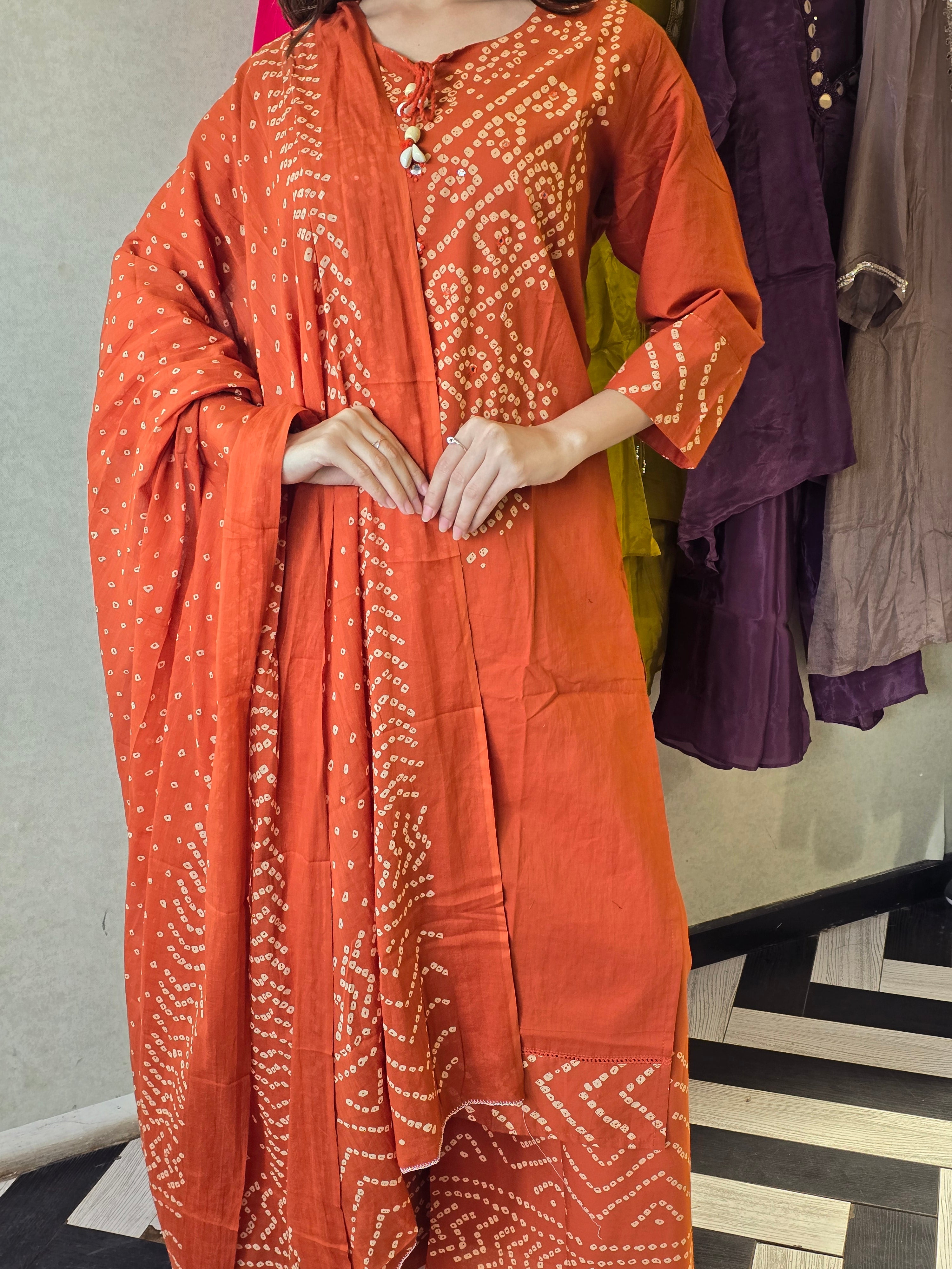 Image of Pure Mull Cotton Bandhani 3 Piece Set