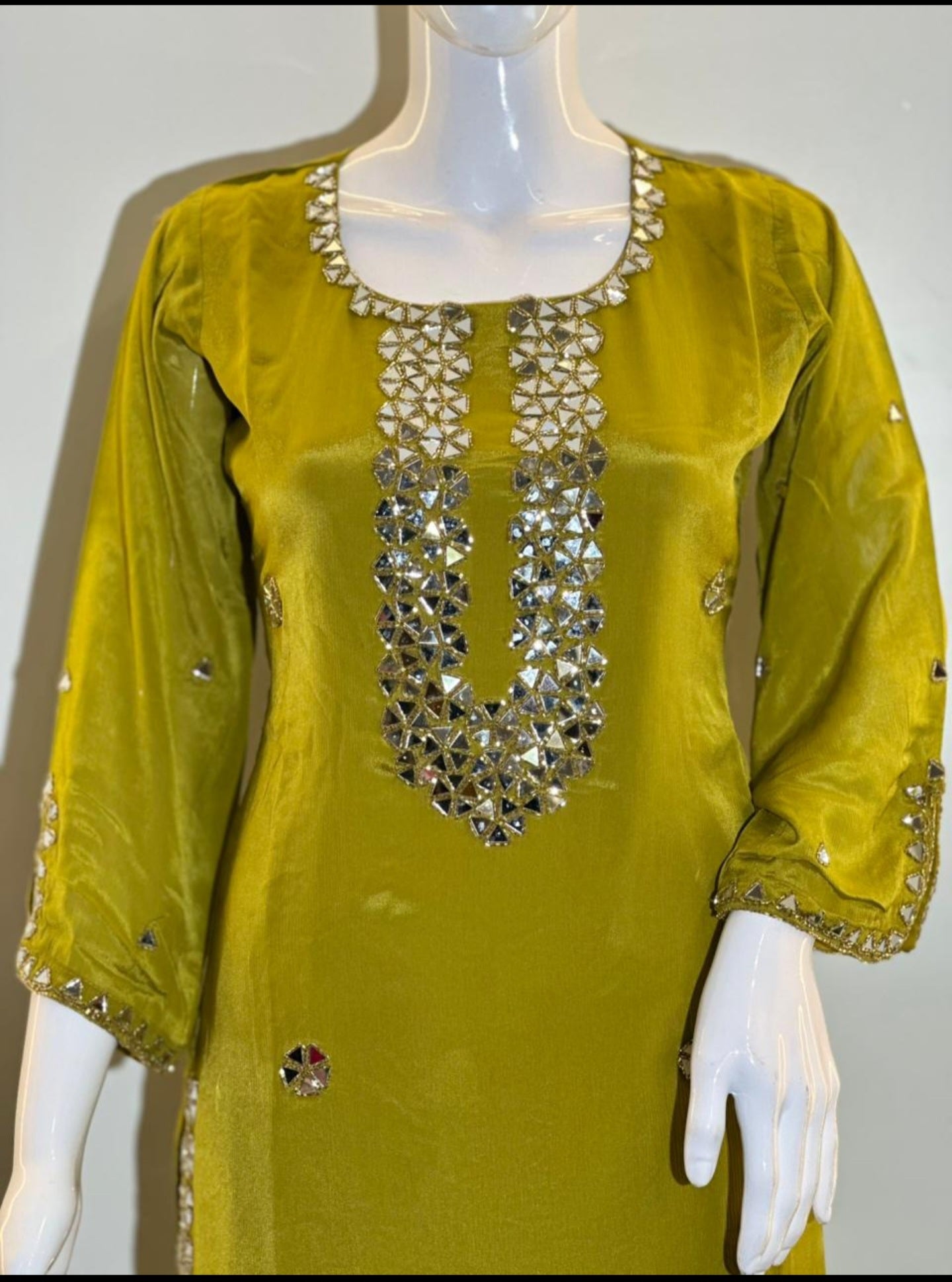 Pure Chinnon Crepe 3-Piece Designer Set with Handwork