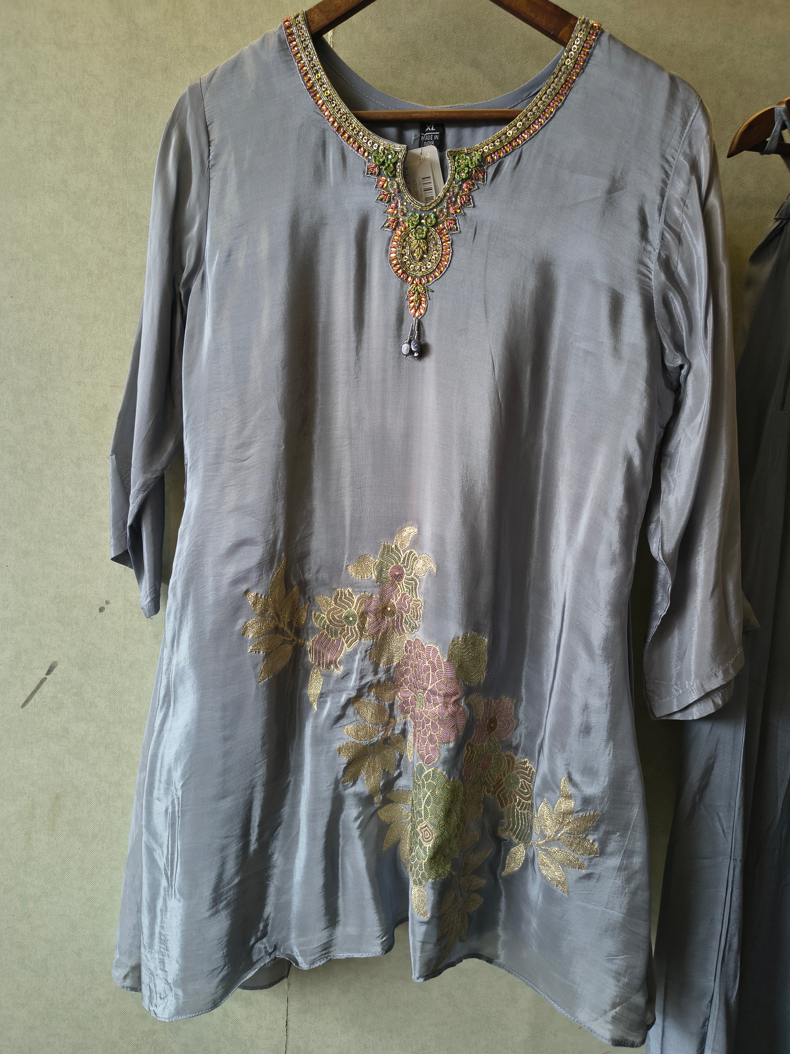 Image of Grey Embroidered Premium Silk Co-Ord Set