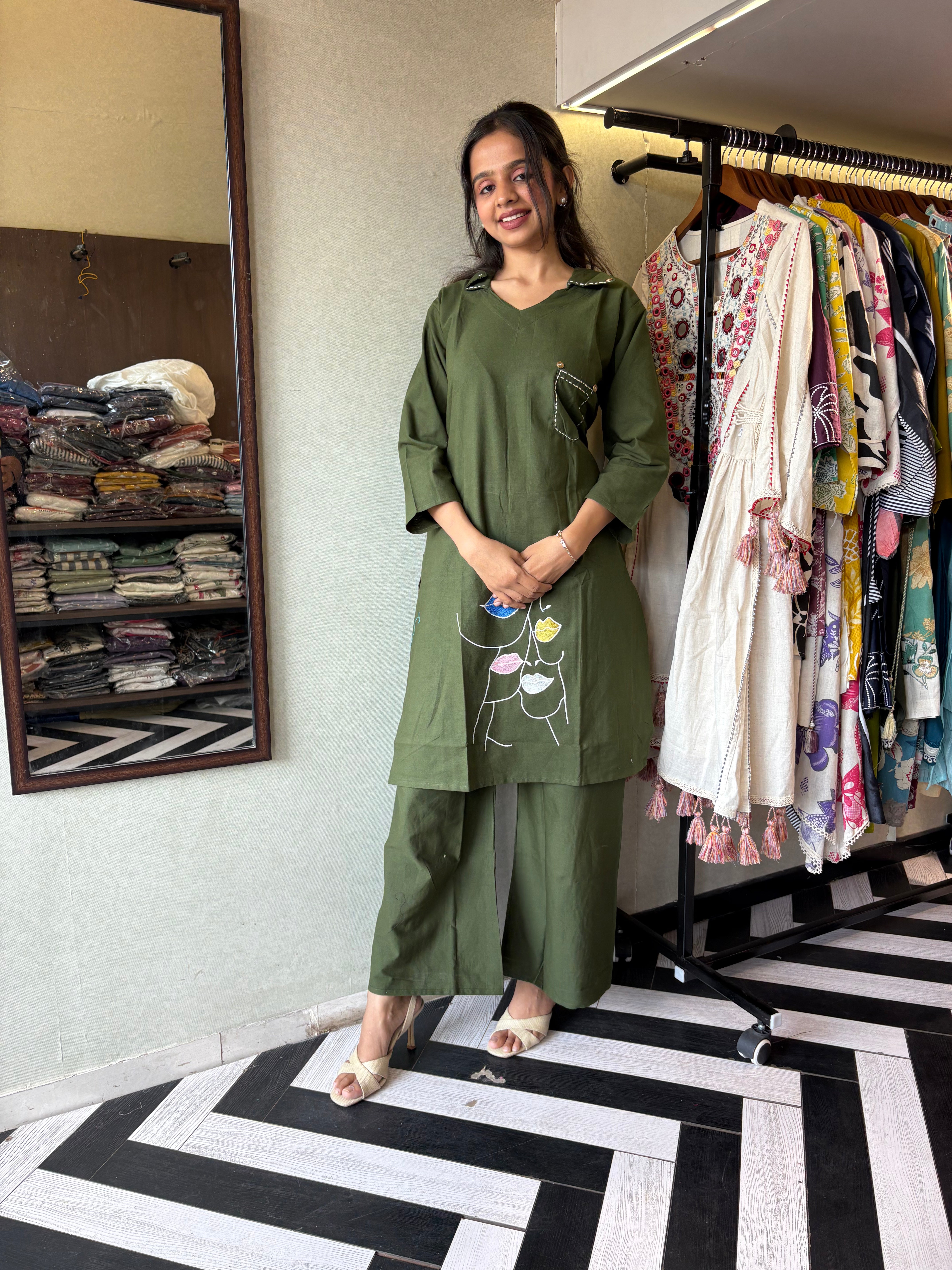 Image of Pure cotton black co-ord set, elevated with elegant embroidery detailing. It's a wardrobe must-have that looks premium