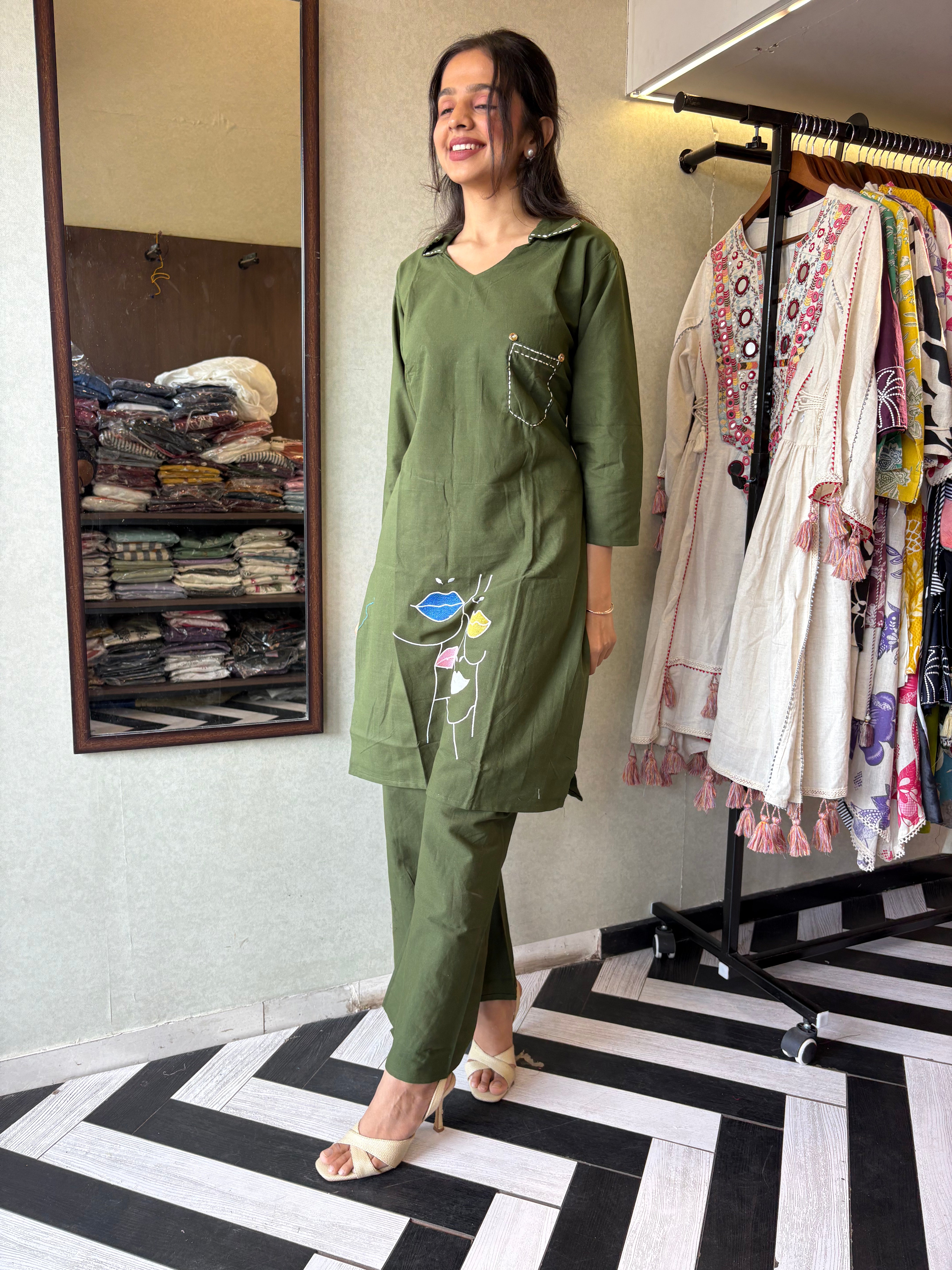 Pure cotton black co-ord set, elevated with elegant embroidery detailing. It's a wardrobe must-have that looks premium