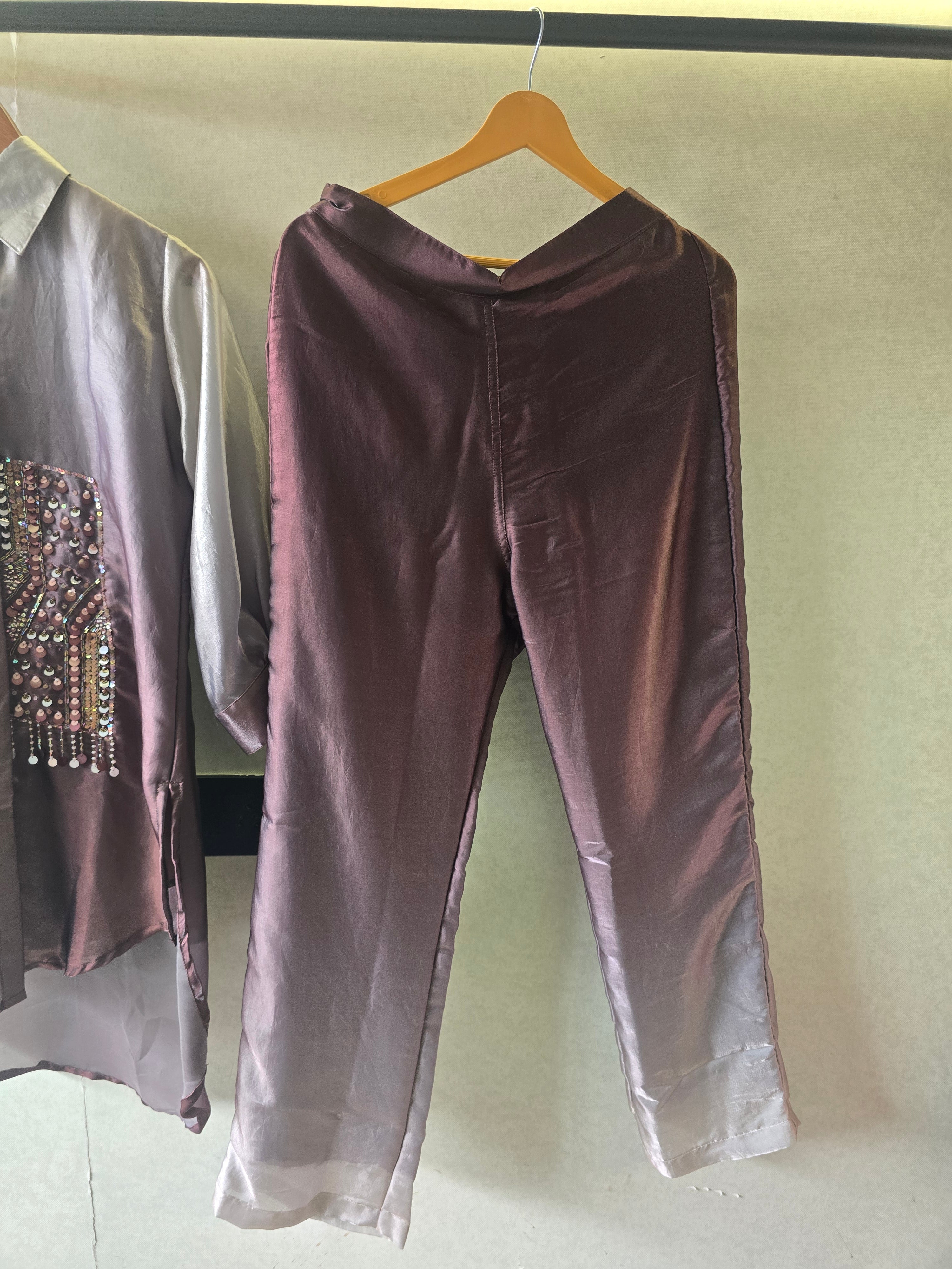 Image of Metallic Ombre Satin Embellished Co-Ord Set