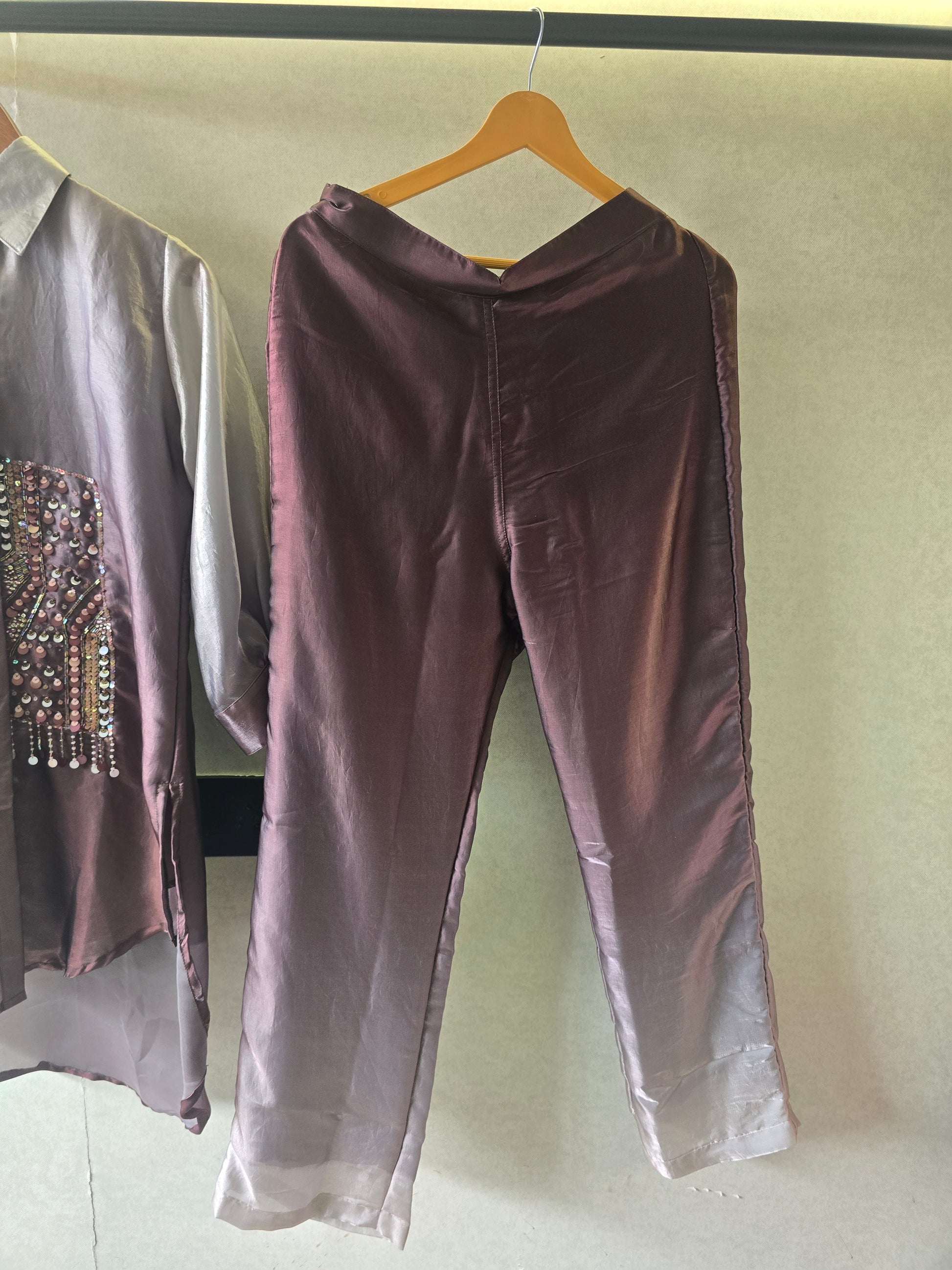 Metallic Ombre Satin Embellished Co-Ord Set