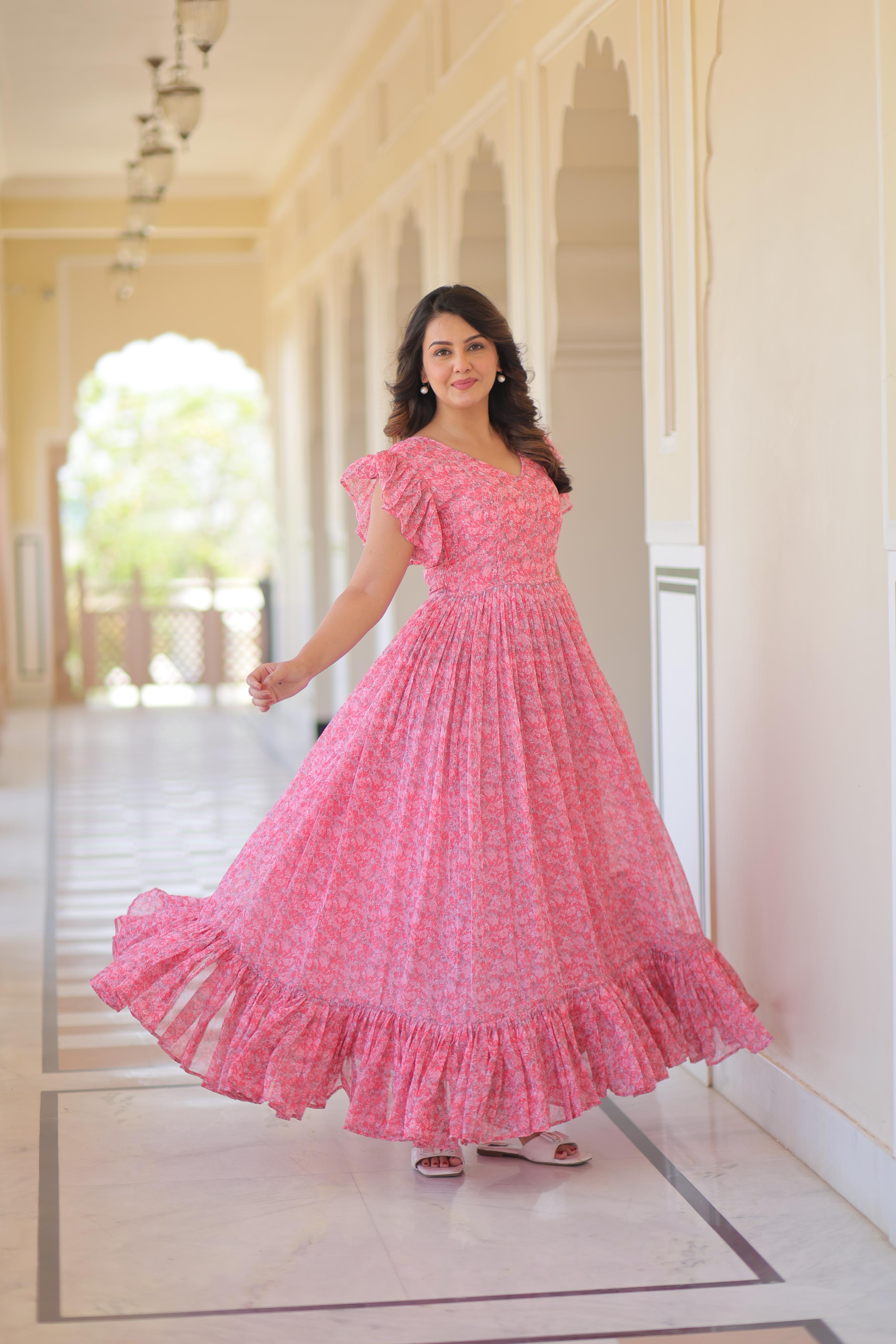 Image of Desirable Women's Full Flaired Gown Made With Faux Georgette Fabrics
Print