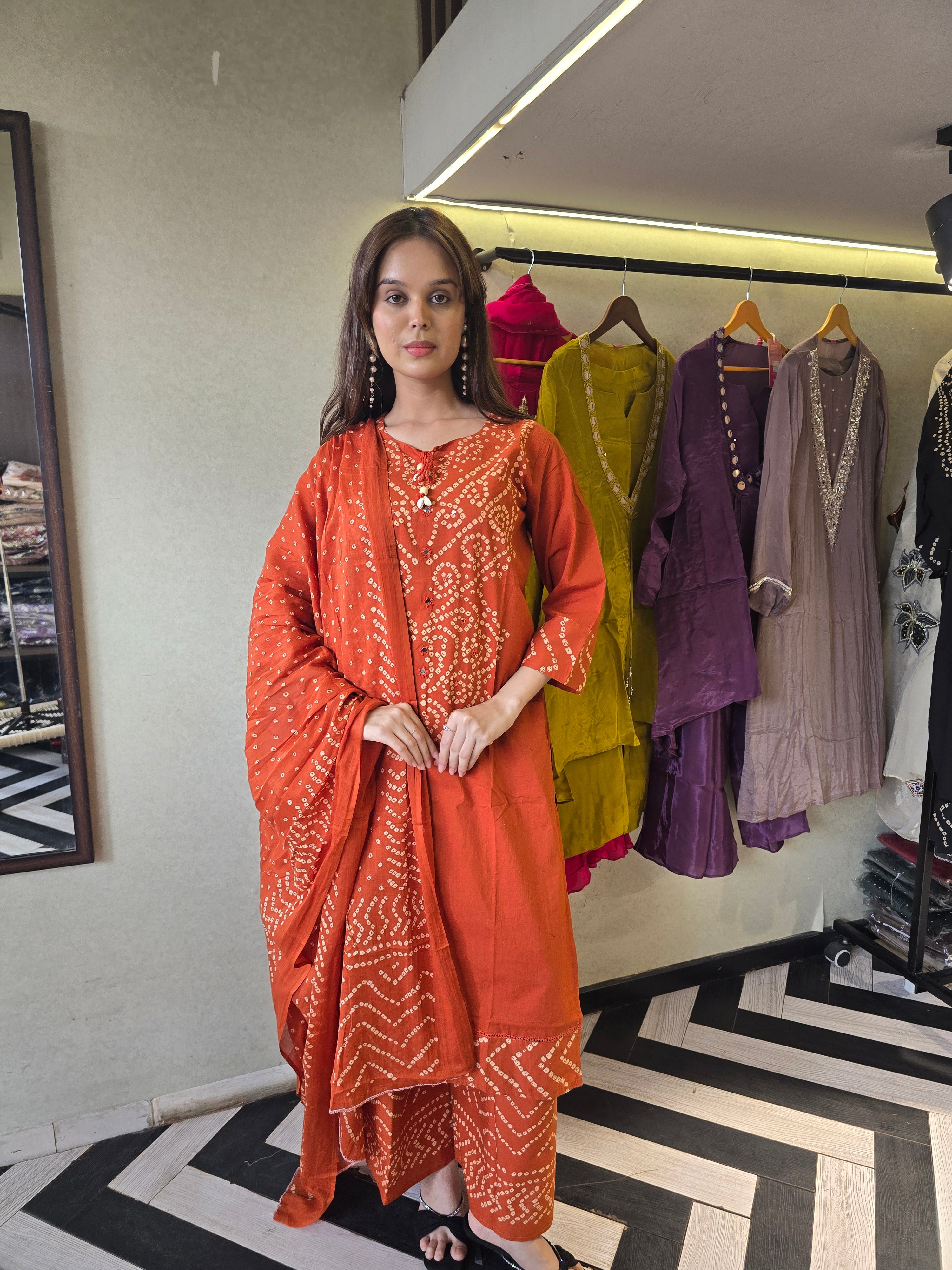 Image of Pure Mull Cotton Bandhani 3 Piece Set