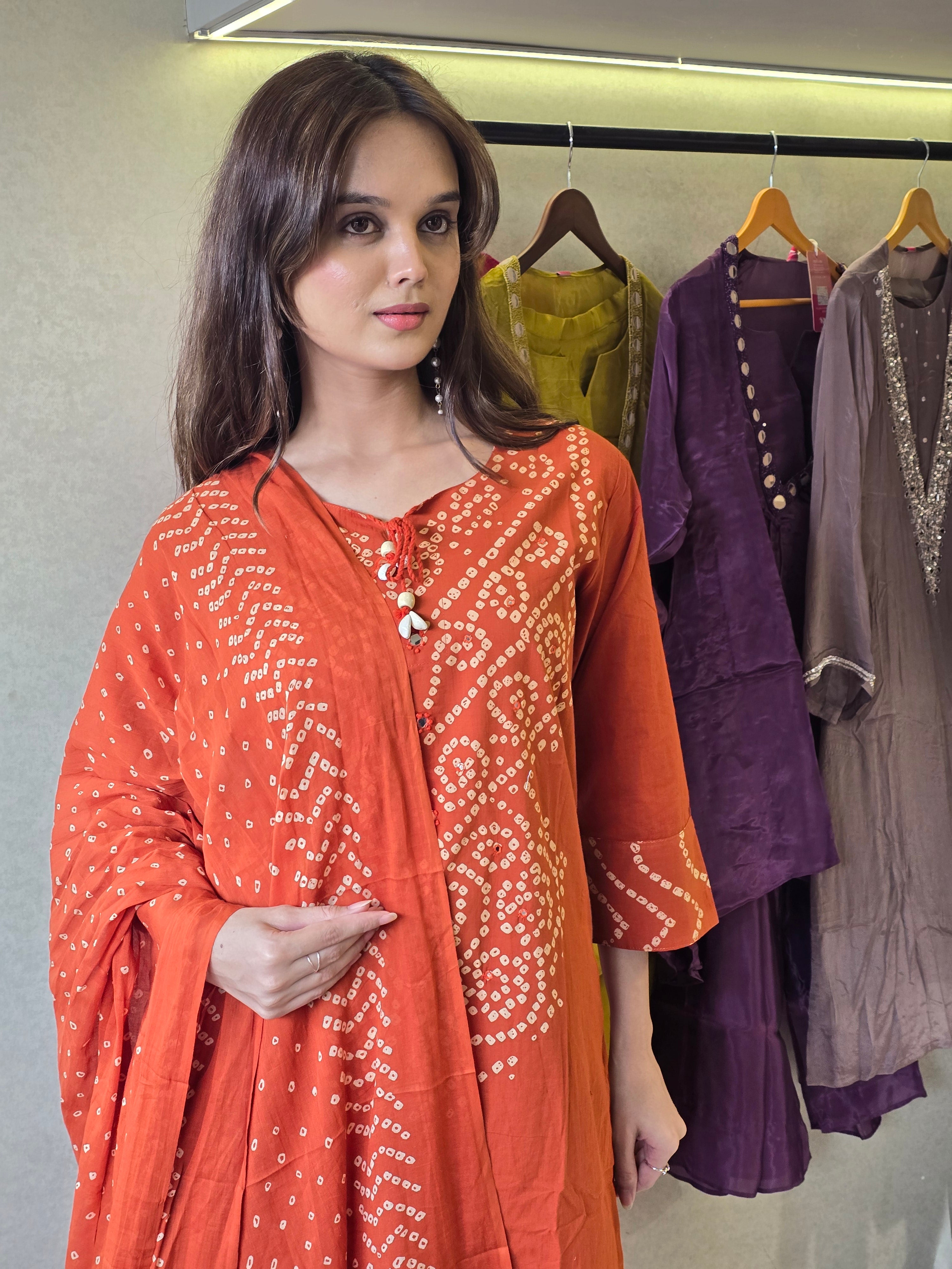 Image of Pure Mull Cotton Bandhani 3 Piece Set