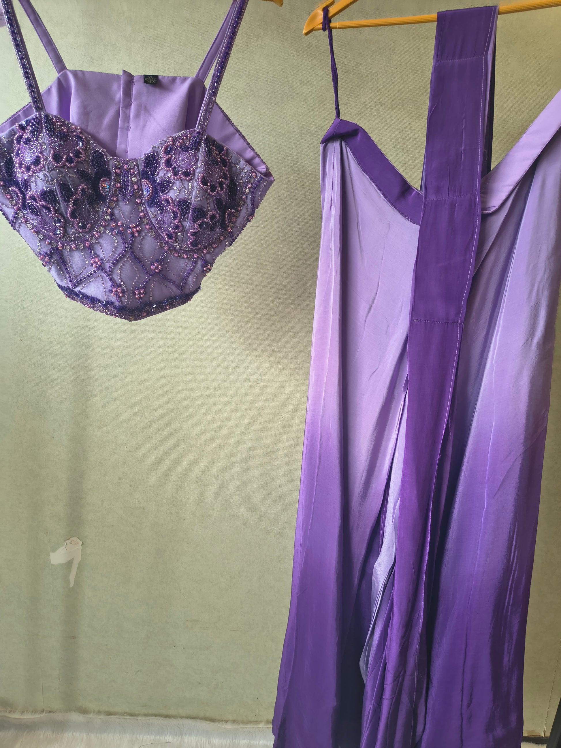 Lavender Embellished Corset Blouse with Drape Palazzo – Designer Indo-Western Party Wear Co-Ord Set