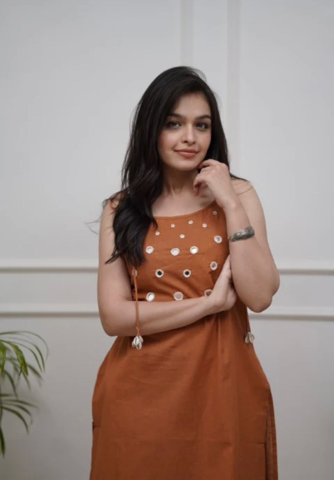 Pure Cotton 2 Piece Sleeveless Coord Set with original mirror work ( Sleeves attached)