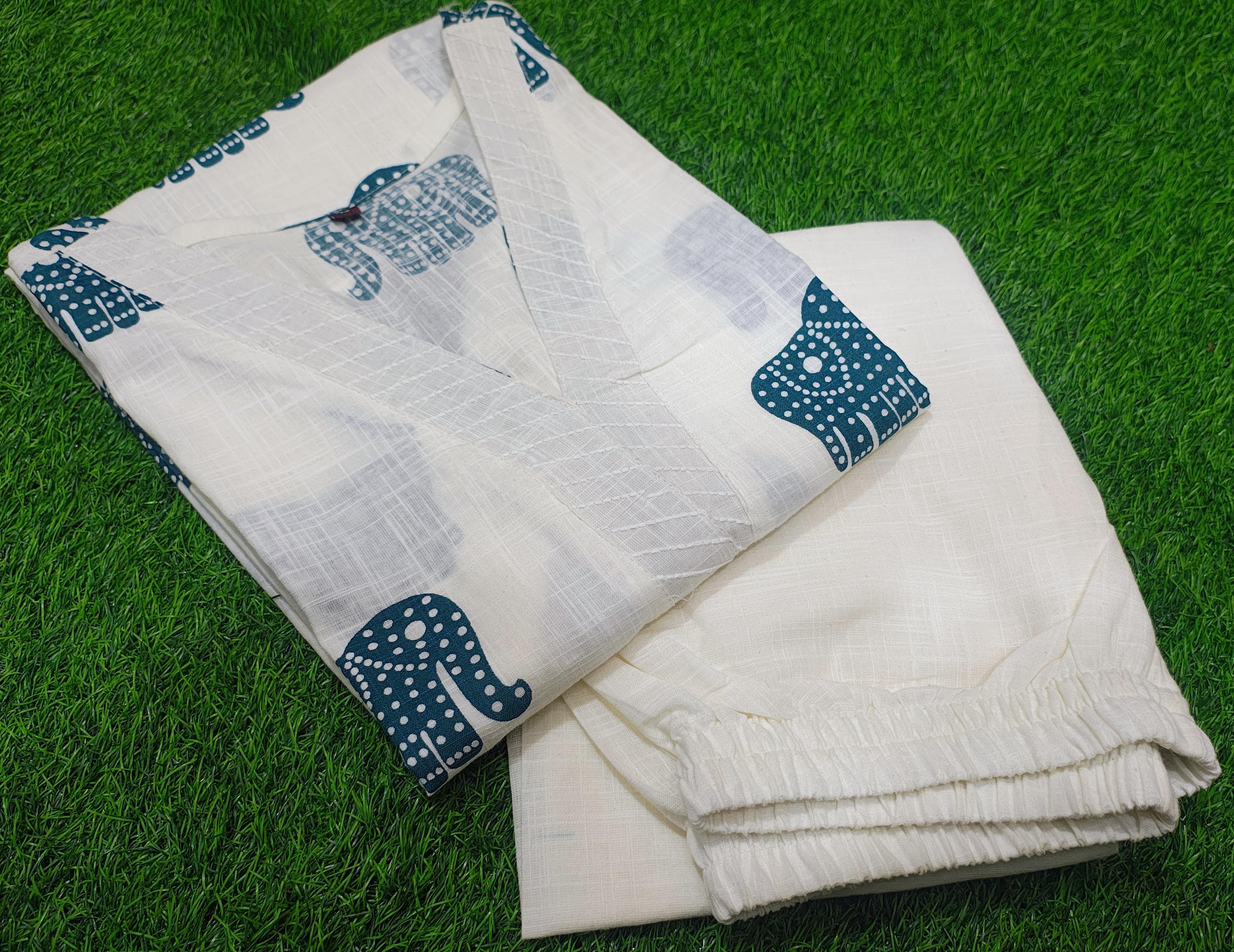 Image of Explore Breathable & Embroidered and beautiful elephant print all over kurti Co-ord Sets your go-to for any occasion