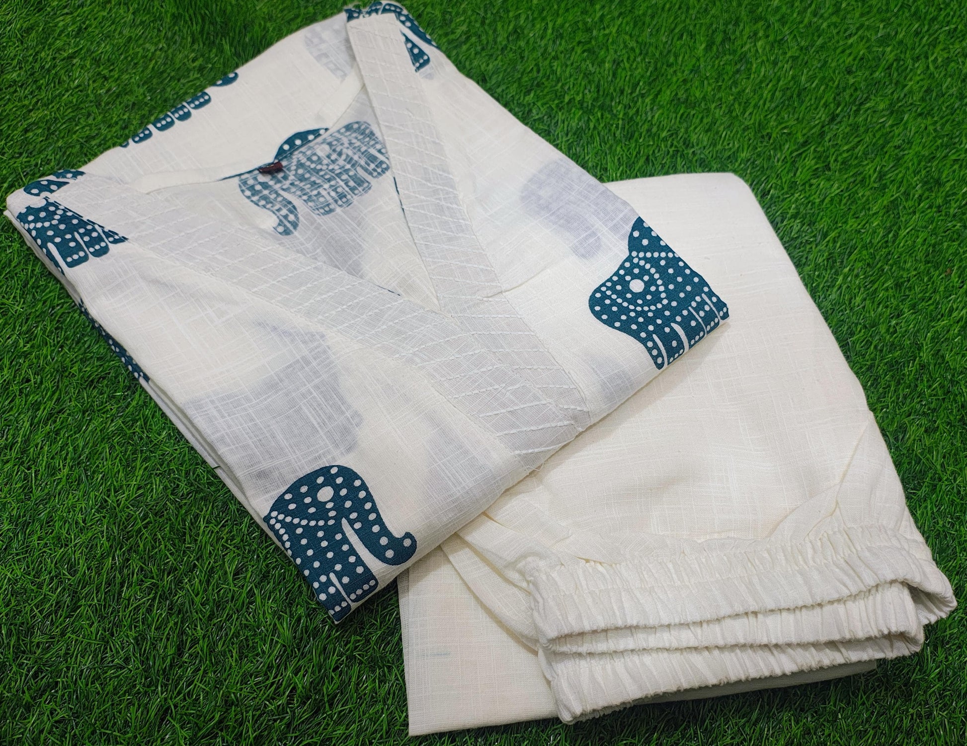 Explore Breathable & Embroidered and beautiful elephant print all over kurti Co-ord Sets your go-to for any occasion