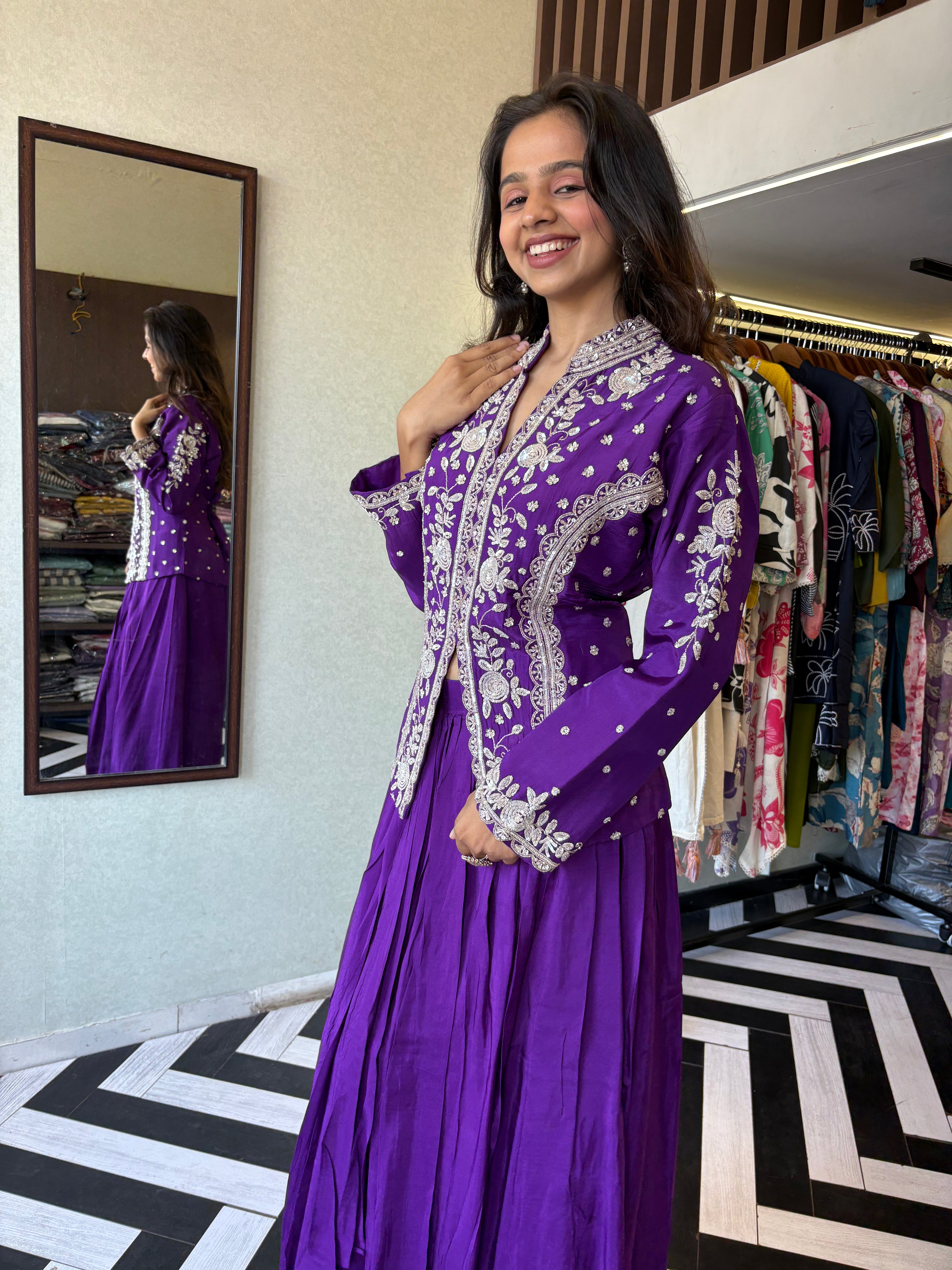 Image of Be the showstopper in this premium pure silk Indo-Western 3-piece set