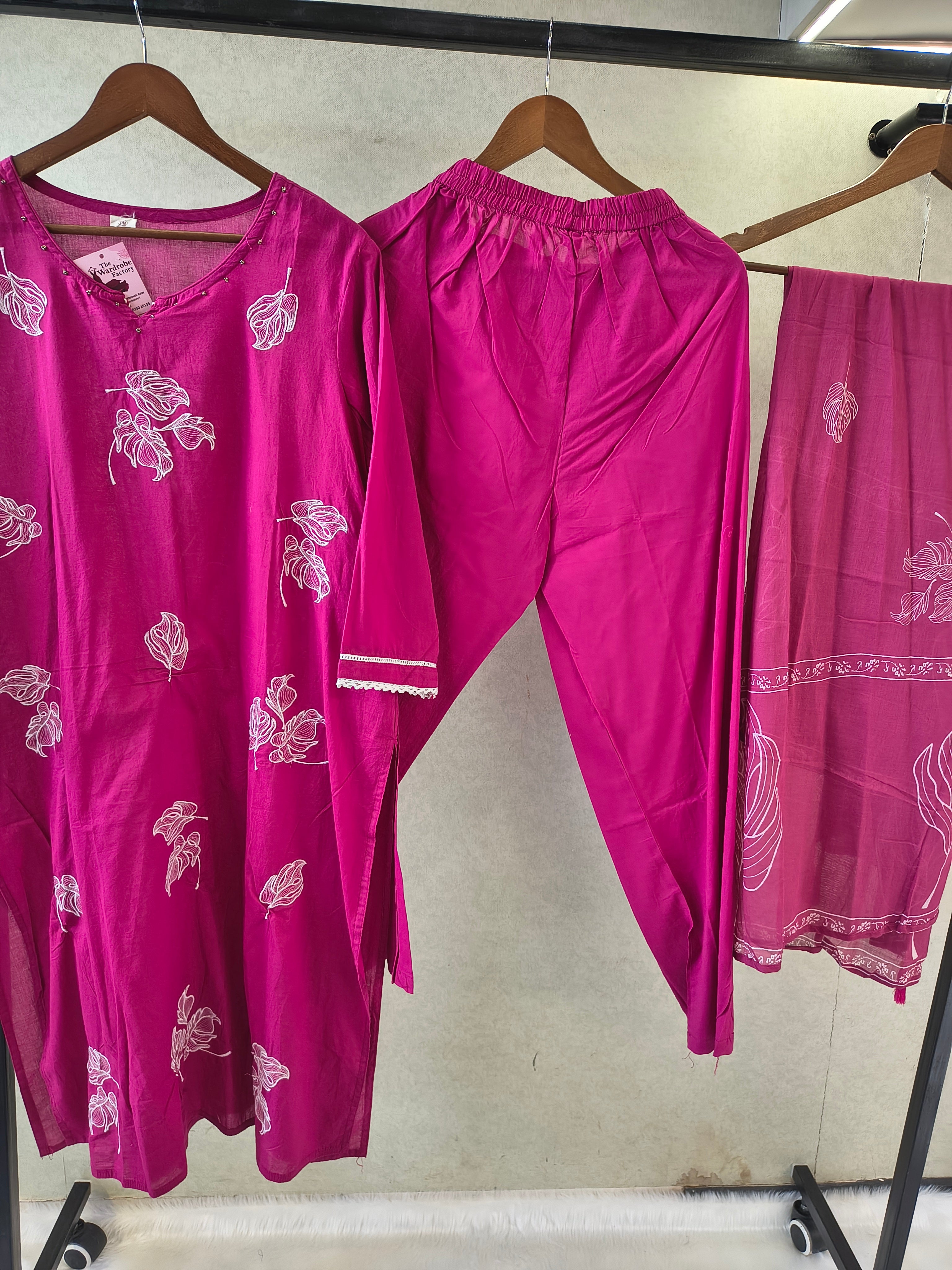 Image of Premium Magenta Floral Printed Kurta Set with Matching Dupatta