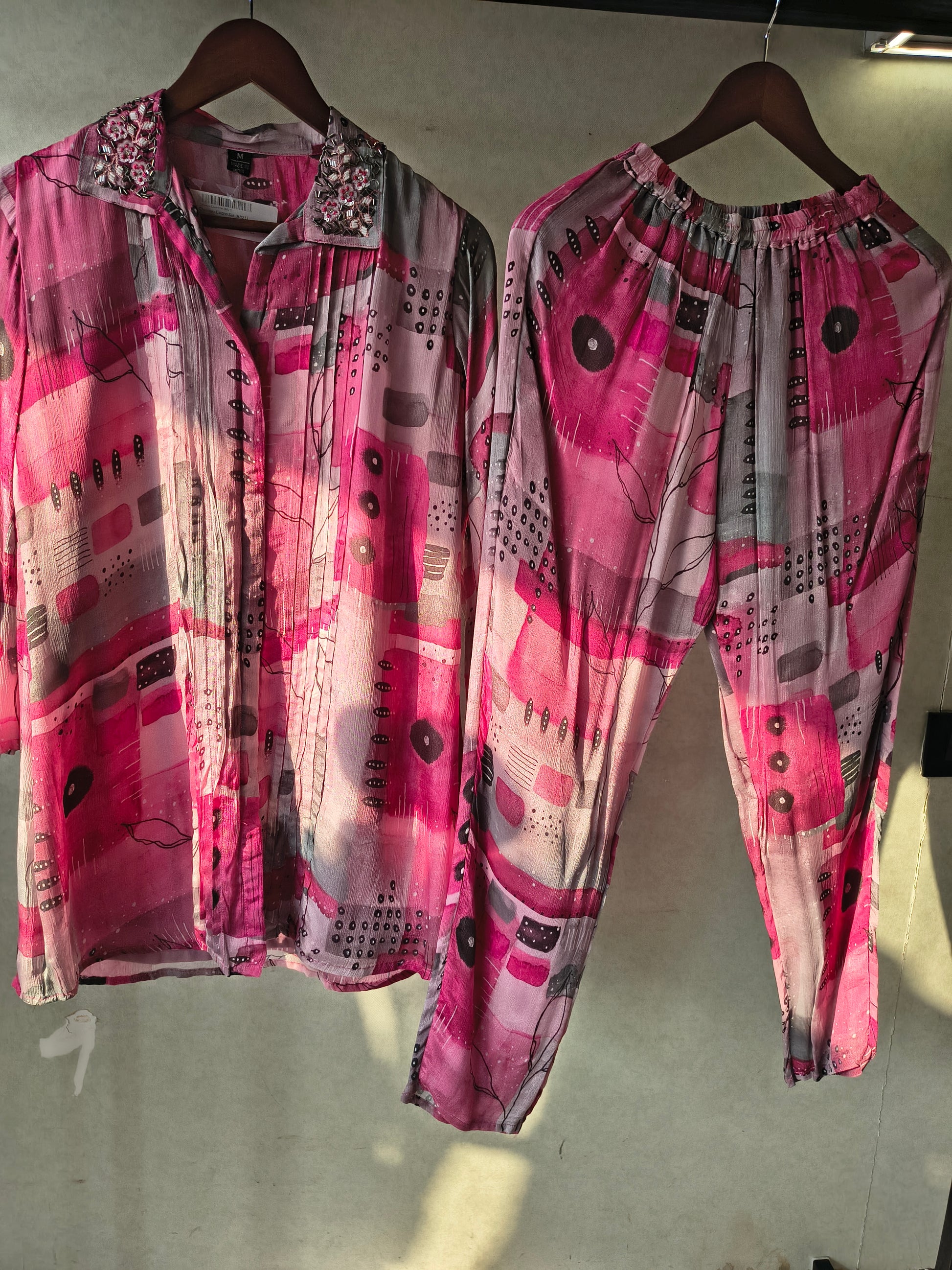Premium Embellished Abstract Printed Oversized Shirt Co-Ord Set with Tapered Pants