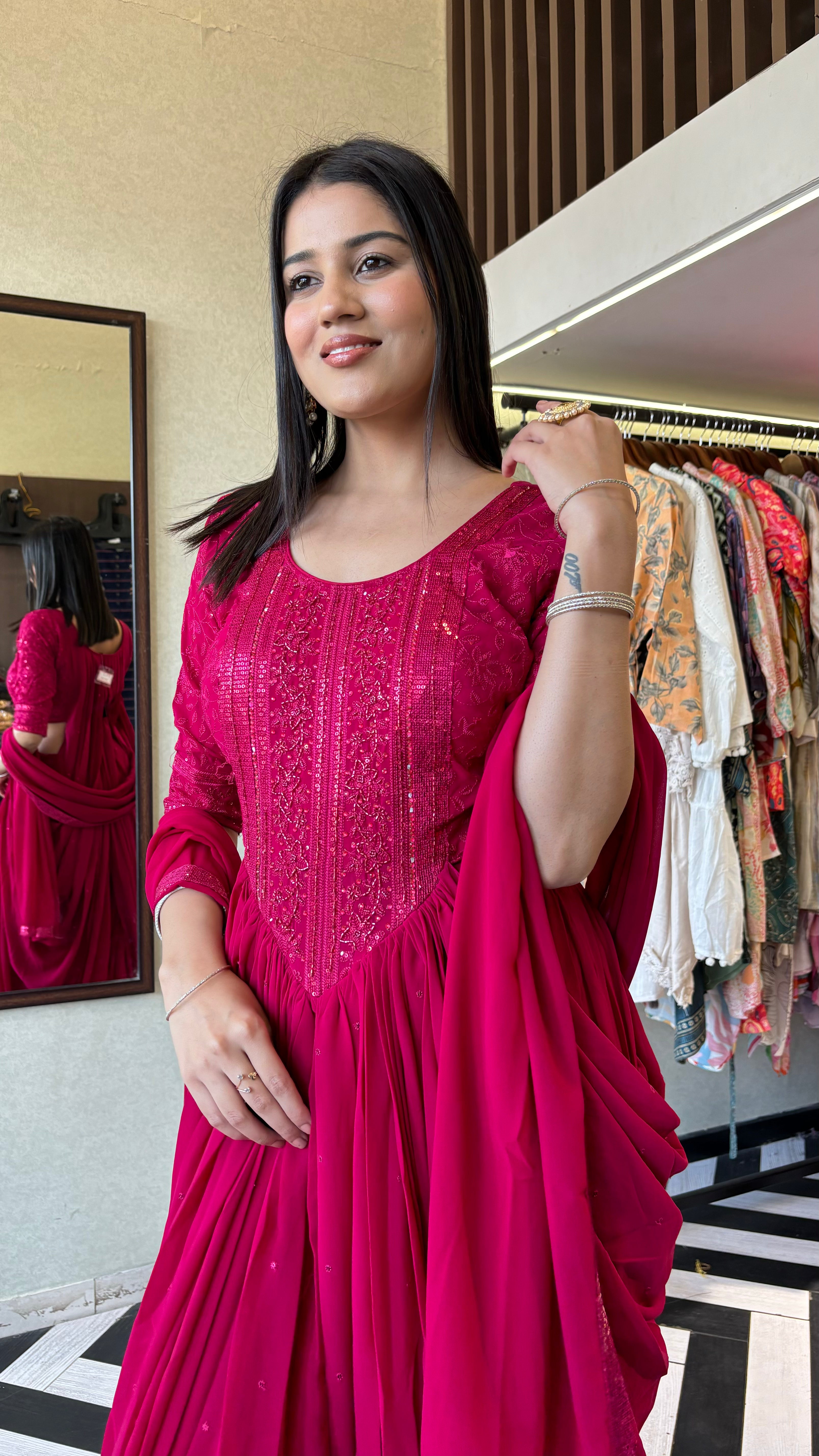 Image of Pure Georgette Indo Western Style 3 Piece
