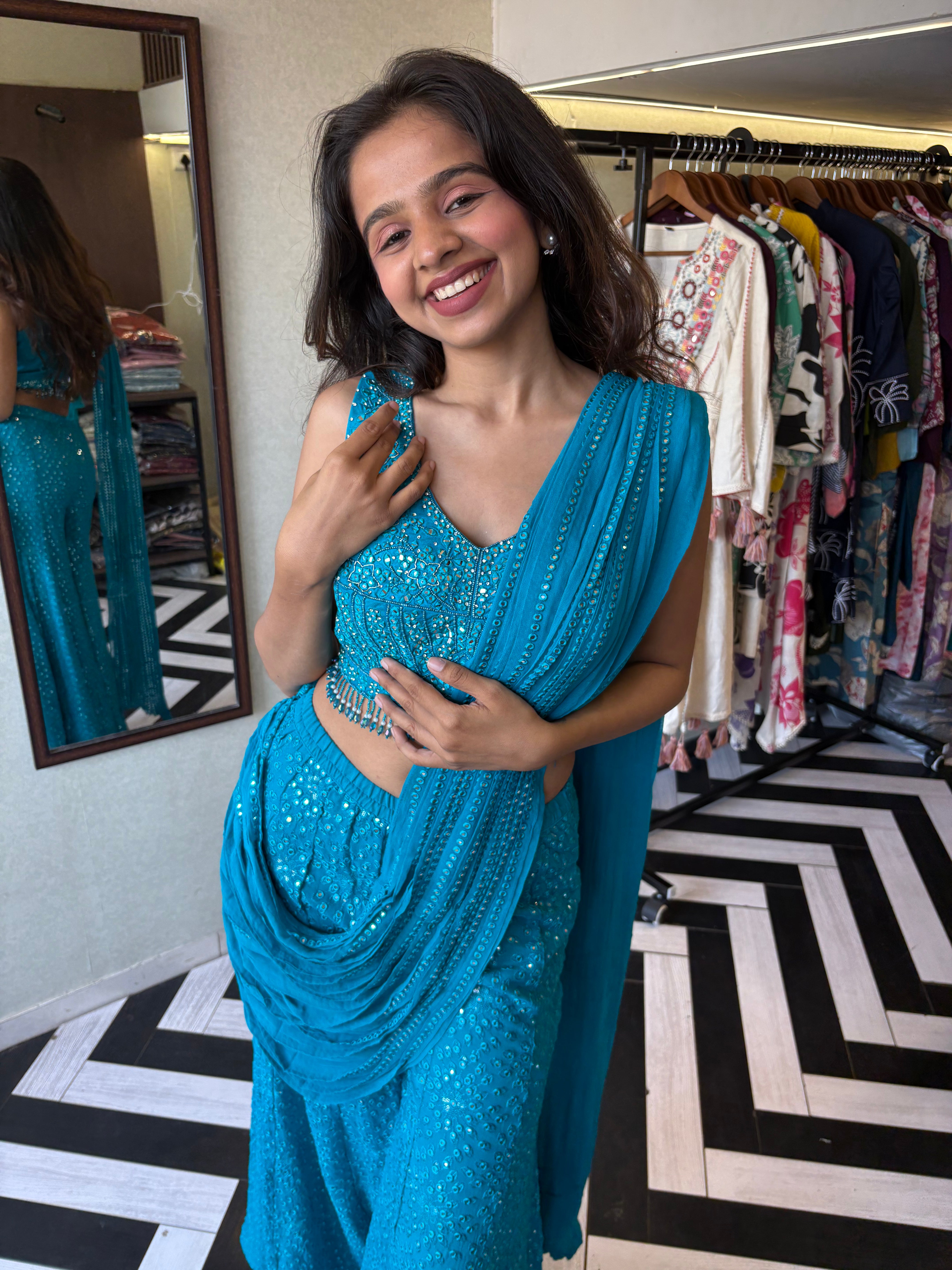 Image of Our Deep Blue Indo-Western Plazzo Set - where bold meets beautiful!