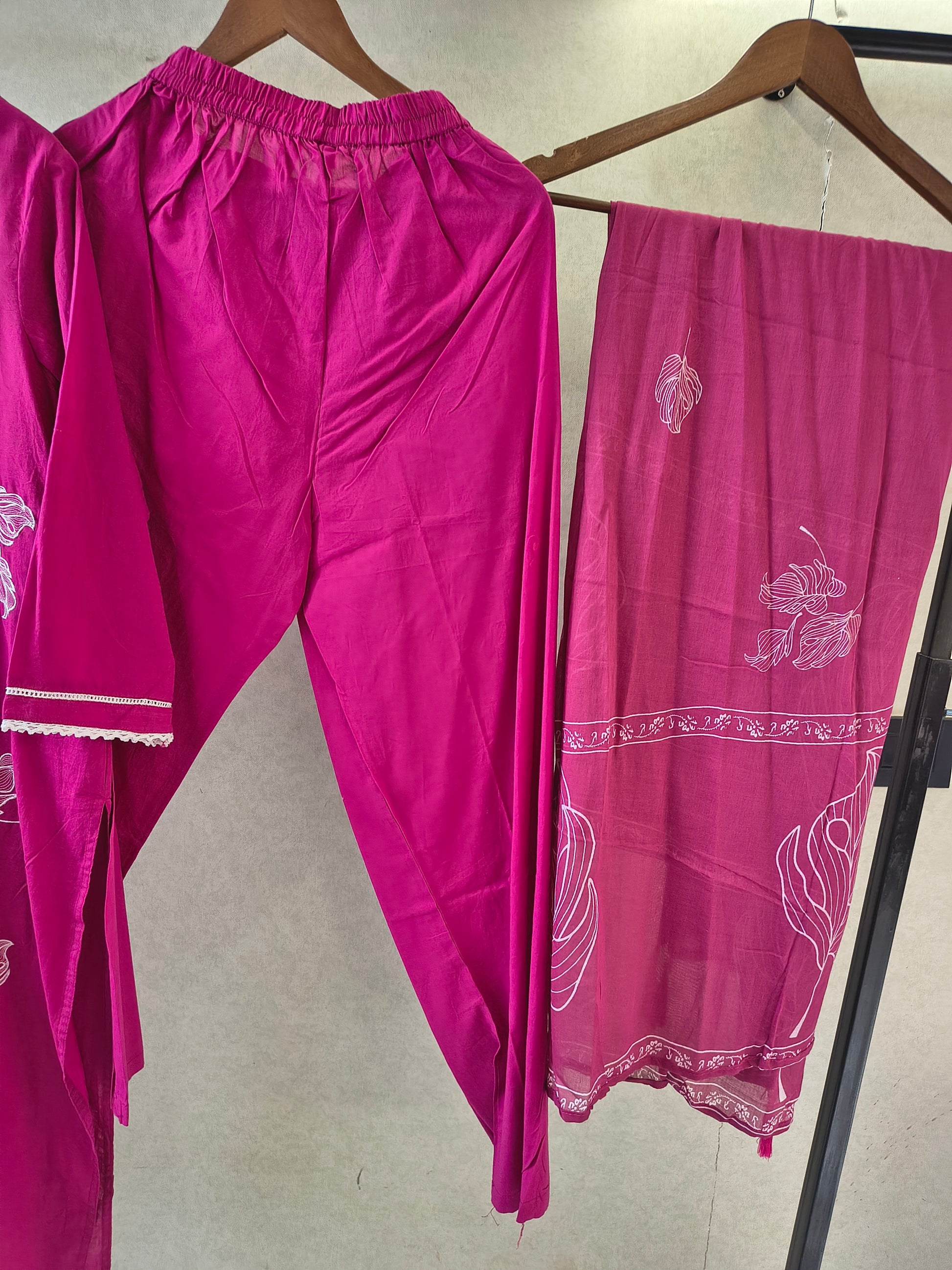 Premium Magenta Floral Printed Kurta Set with Matching Dupatta