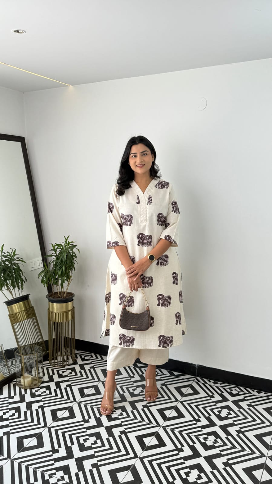 Explore Breathable & Embroidered and beautiful elephant print all over kurti Co-ord Sets your go-to for any occasion