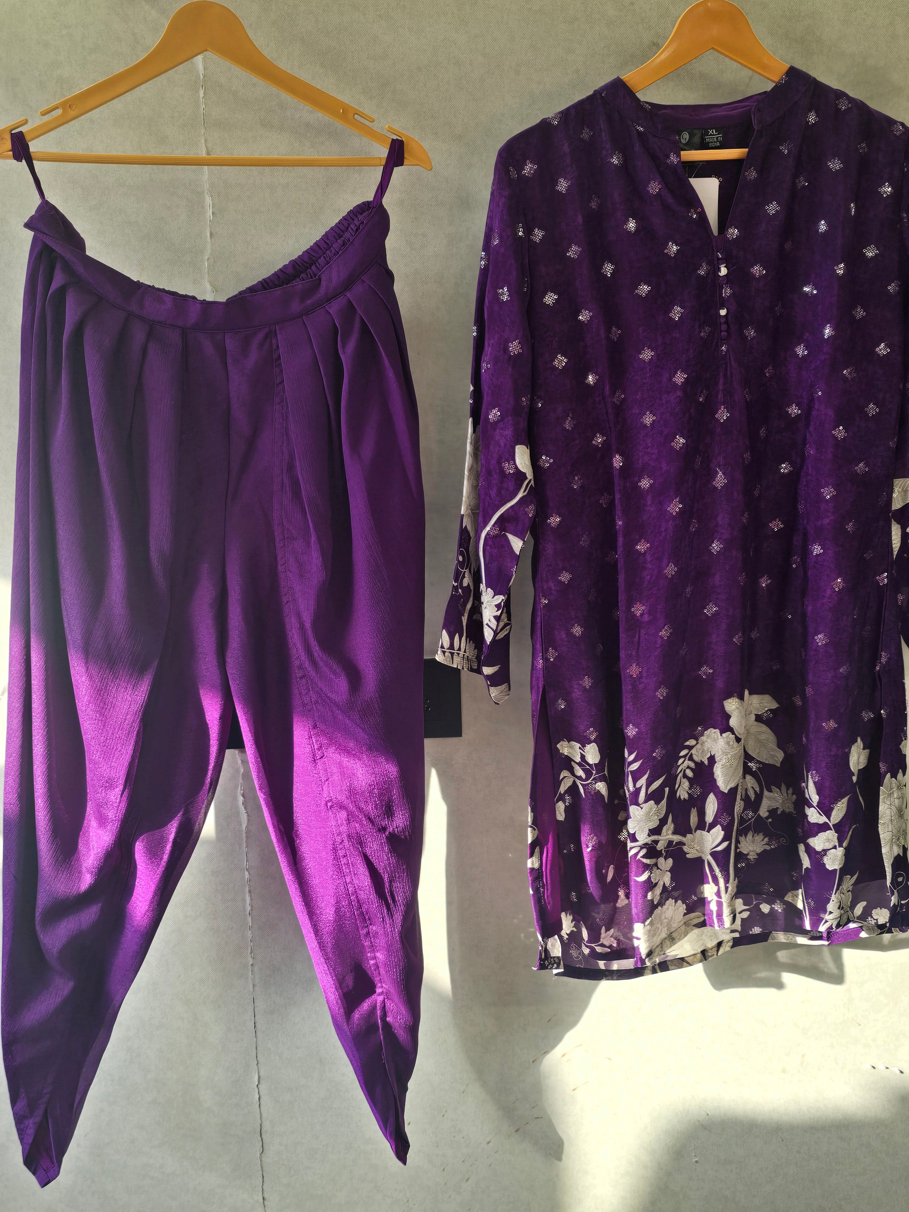 Image of Royal Purple Floral Printed Co-Ord Set