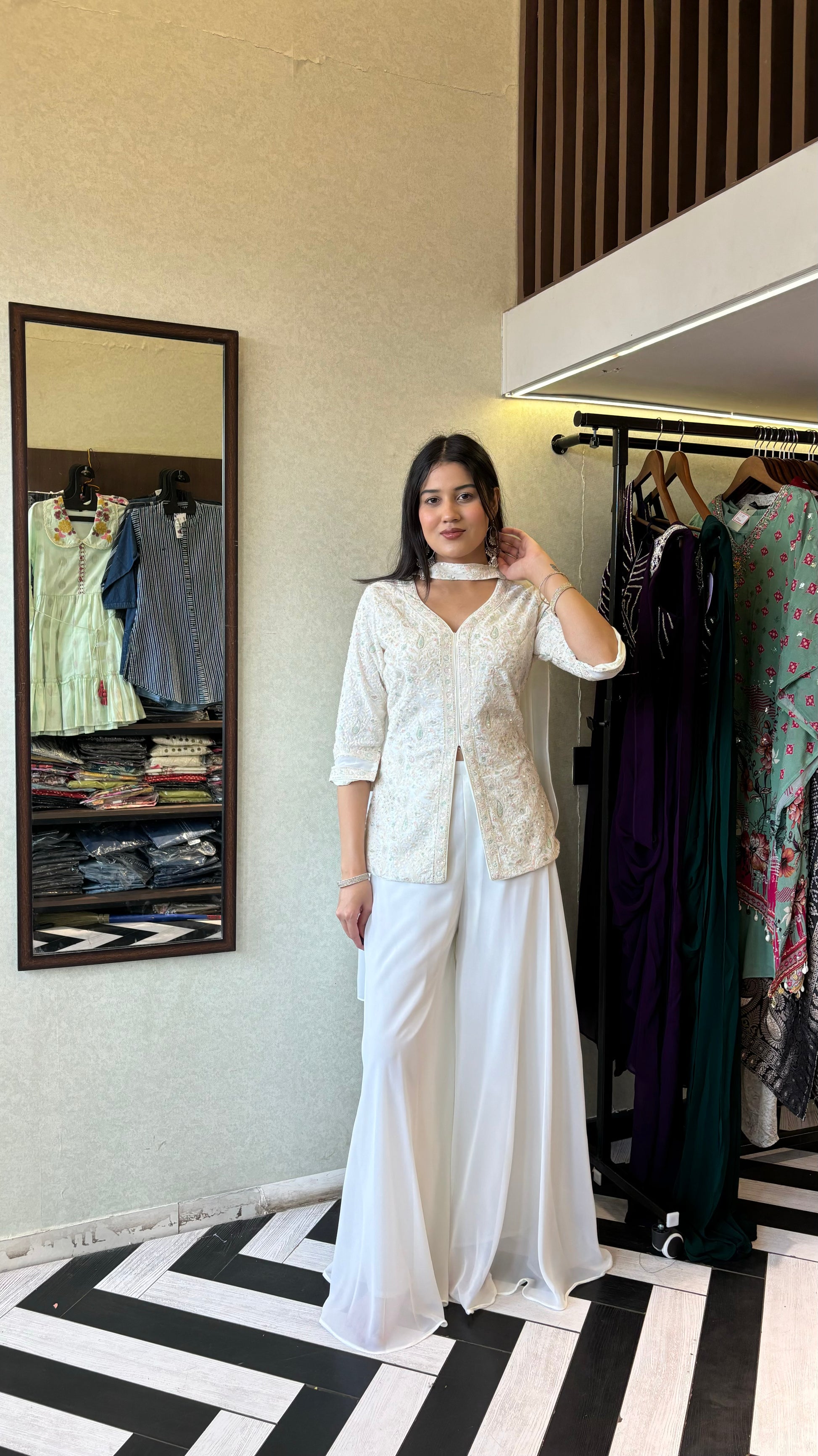 Pure Lucknowi with Georgette Plazzo 3 Piece Indo western