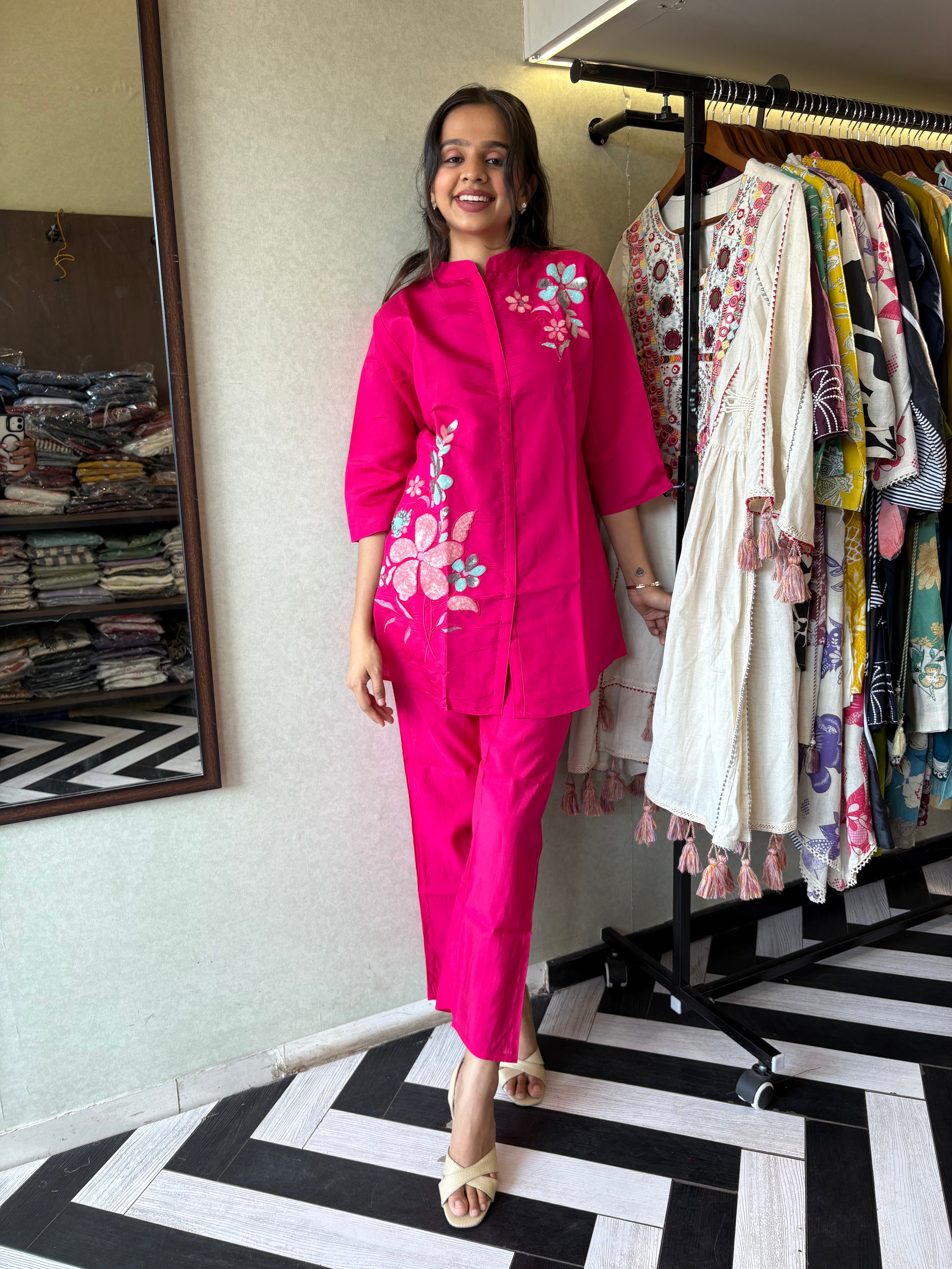 Image of Real Mirror Work. Real Cotton. 
our pure cotton long coord set with original mirror hand work - a classy steal for every wardrobe!