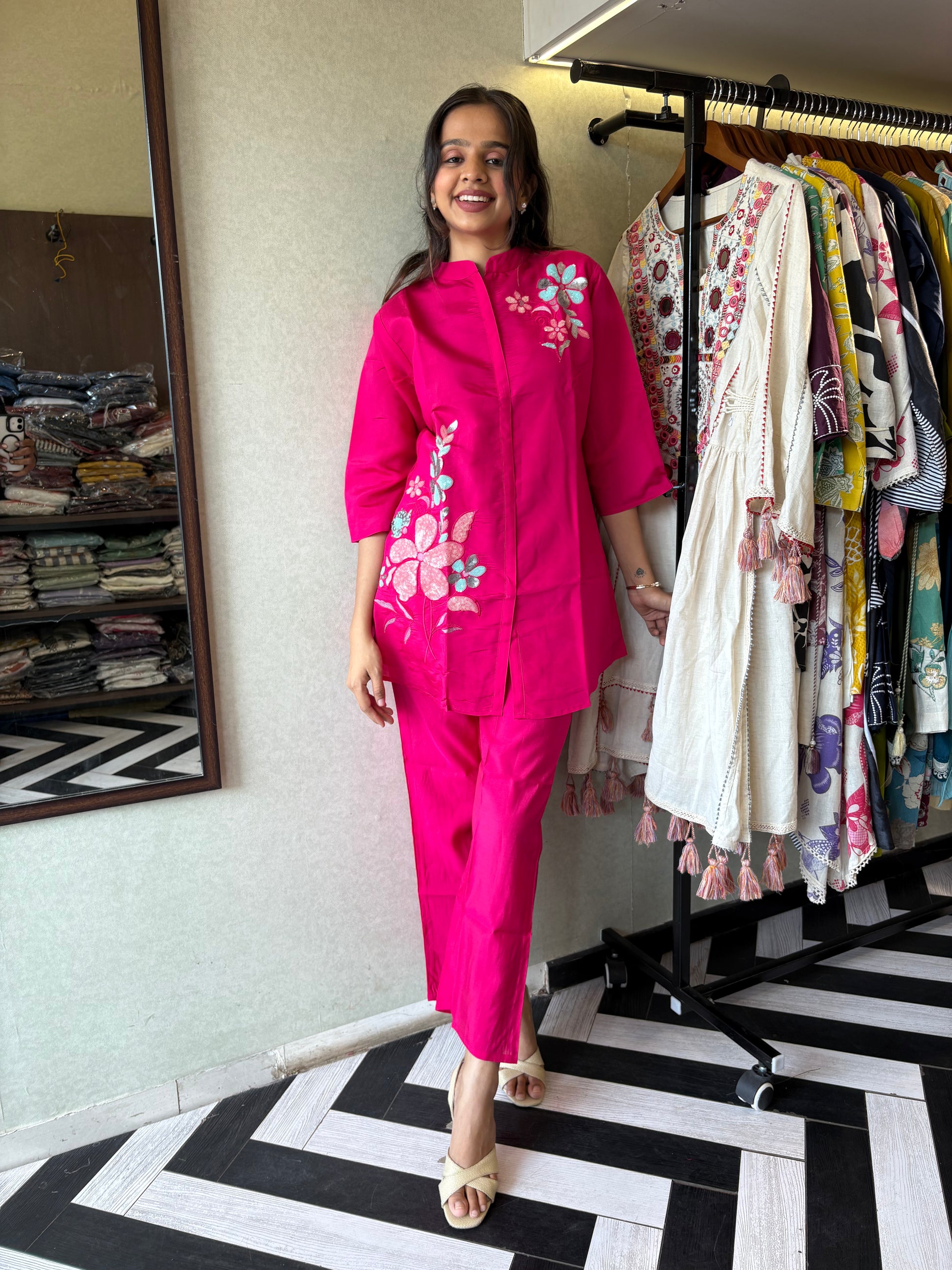 Real Mirror Work. Real Cotton. 
our pure cotton long coord set with original mirror hand work - a classy steal for every wardrobe!