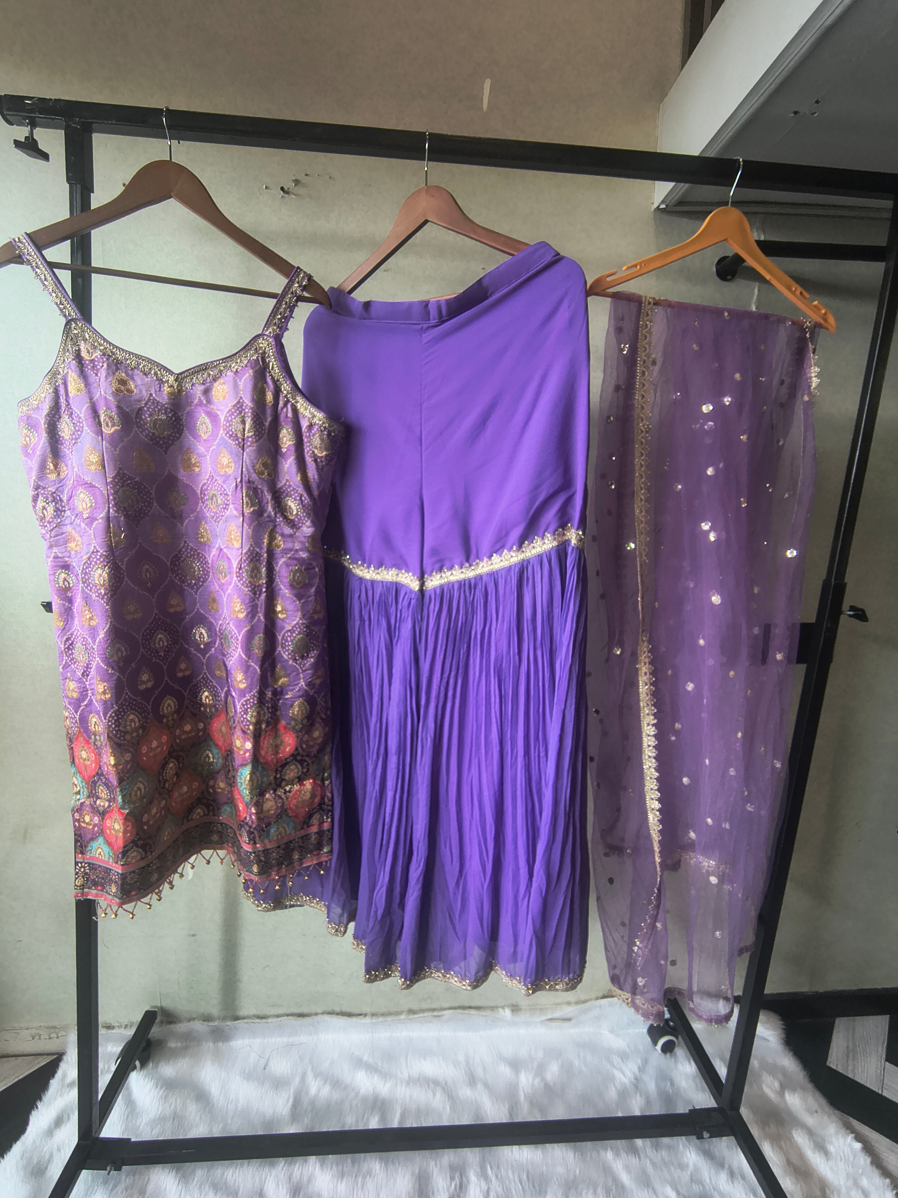 Image of Lavender Brocade Kurti Sharara Set with Sequinned Dupatta – Premium 3 Piece Festive Ensemble