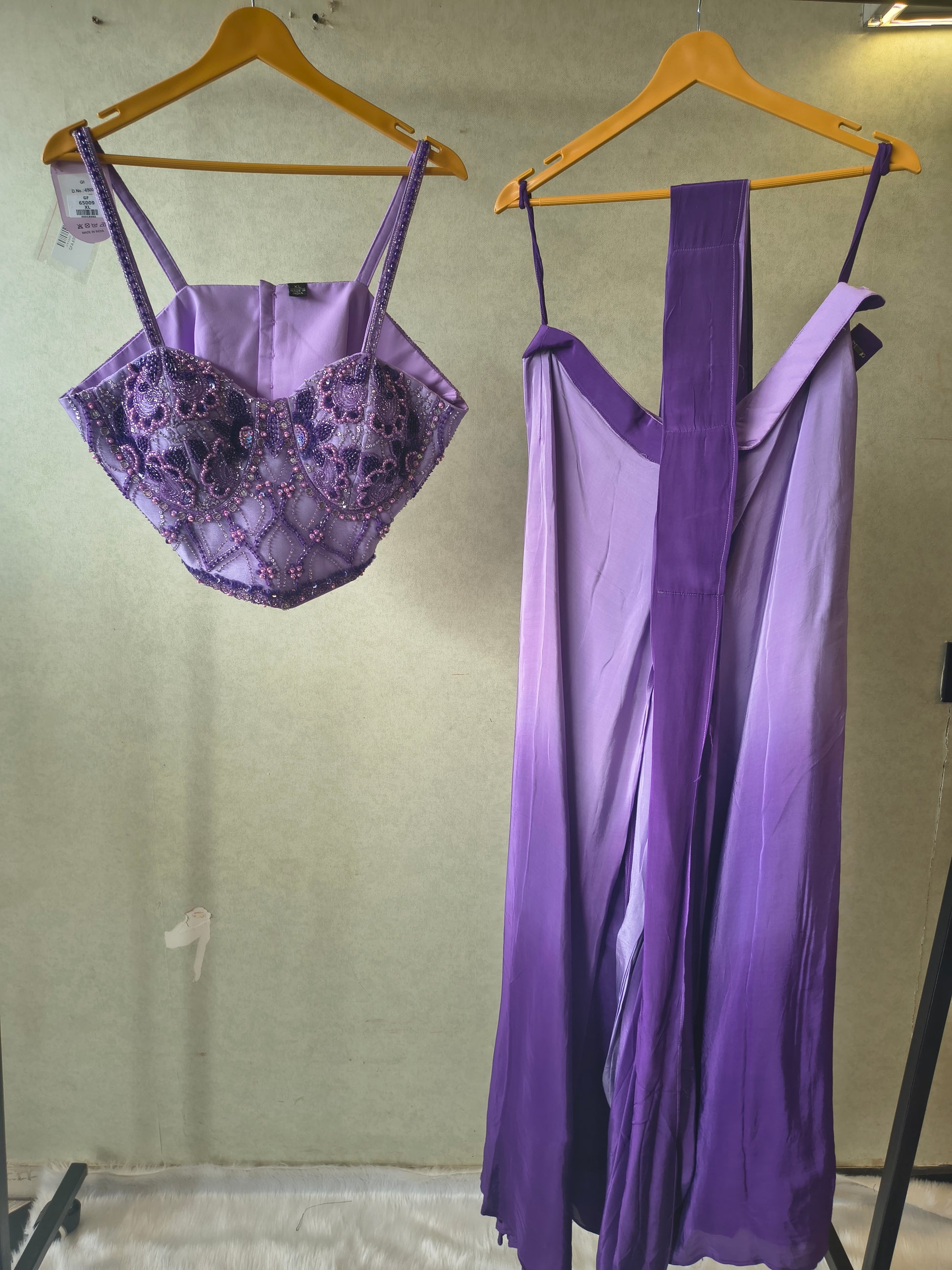 Lavender Embellished Corset Blouse with Drape Palazzo – Designer Indo-Western Party Wear Co-Ord Set