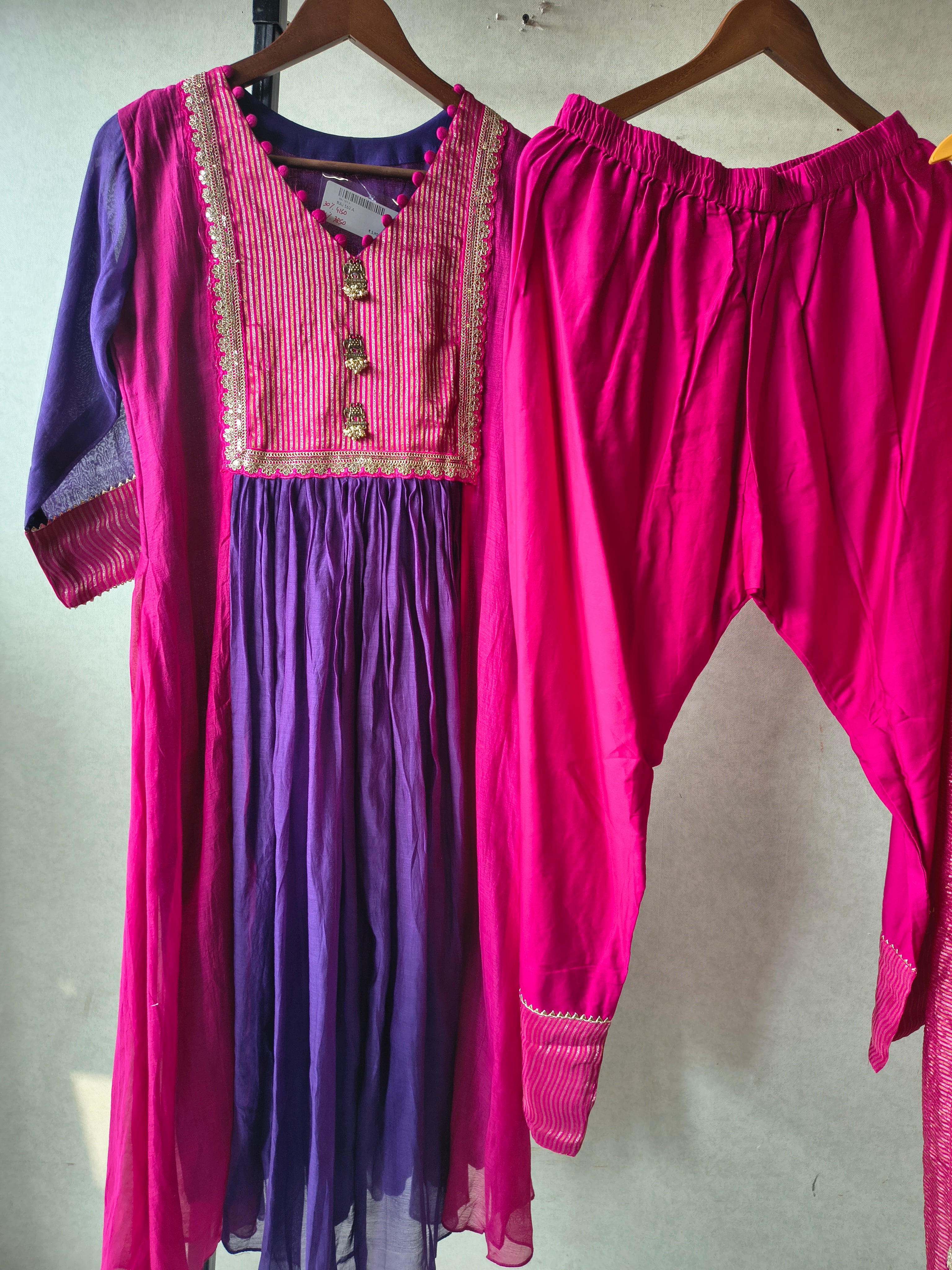 Image of Magenta & Royal Purple Georgette Anarkali Suit Set with Embroidered Yoke & Designer Dupatta – Premium 3 Piece Ethnic Ensemble
