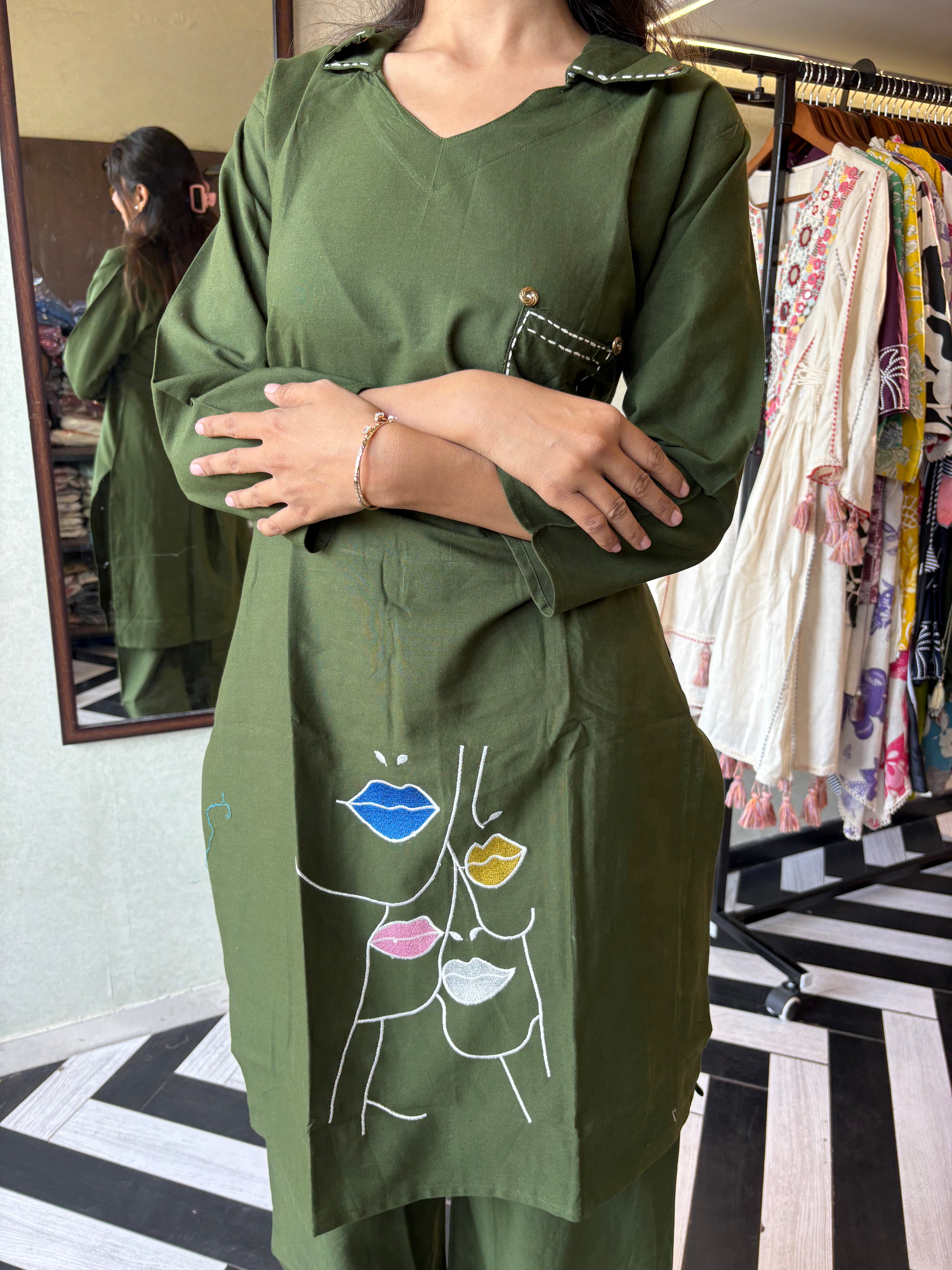 Image of Pure cotton black co-ord set, elevated with elegant embroidery detailing. It's a wardrobe must-have that looks premium