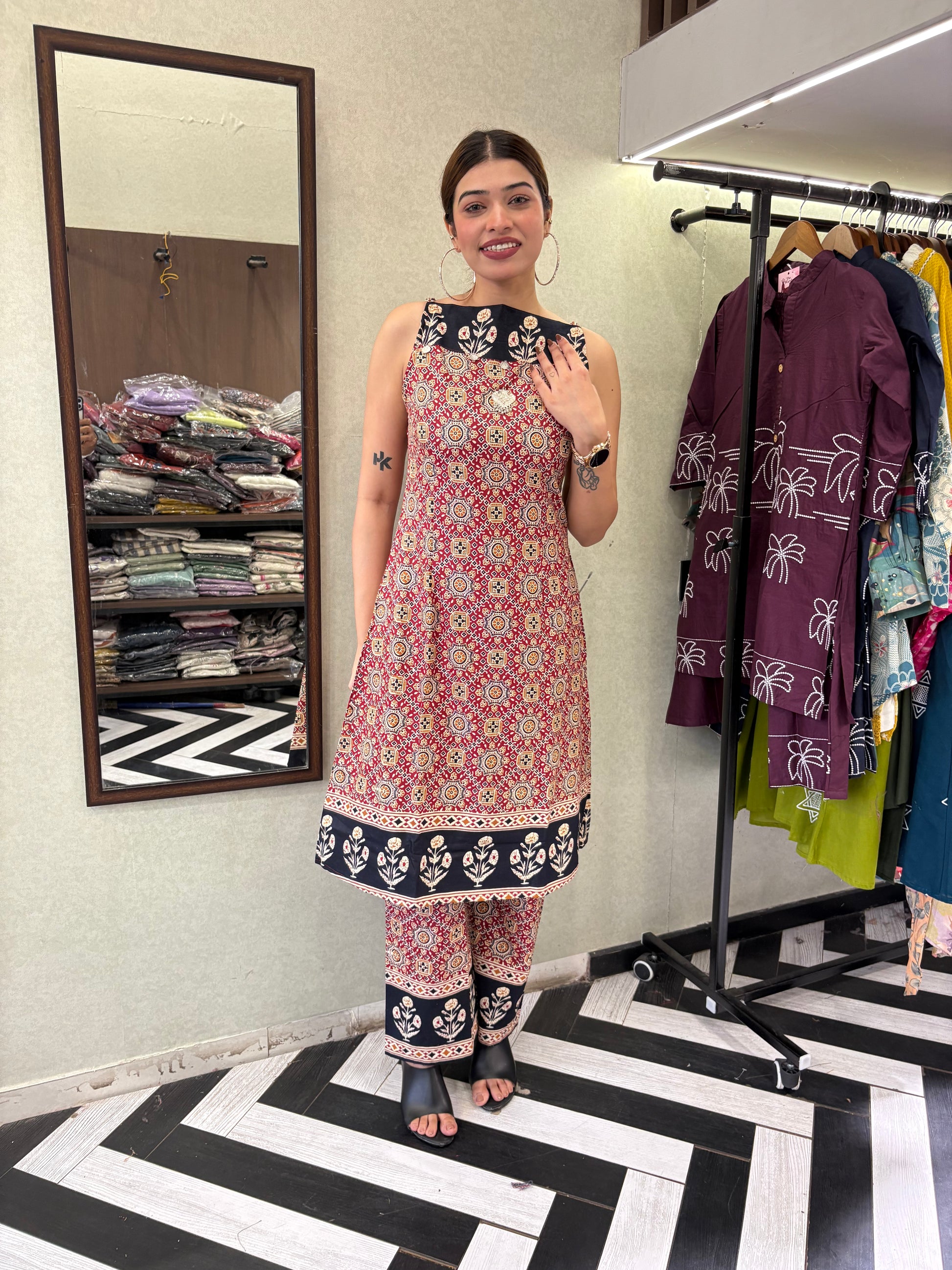 Pure Cotton 2 Piece with V neck work