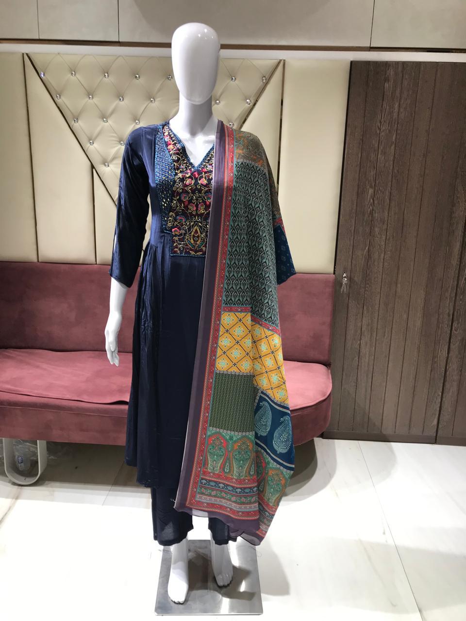 Image of Pure Gaji Silk 3 Piece Kurti Set