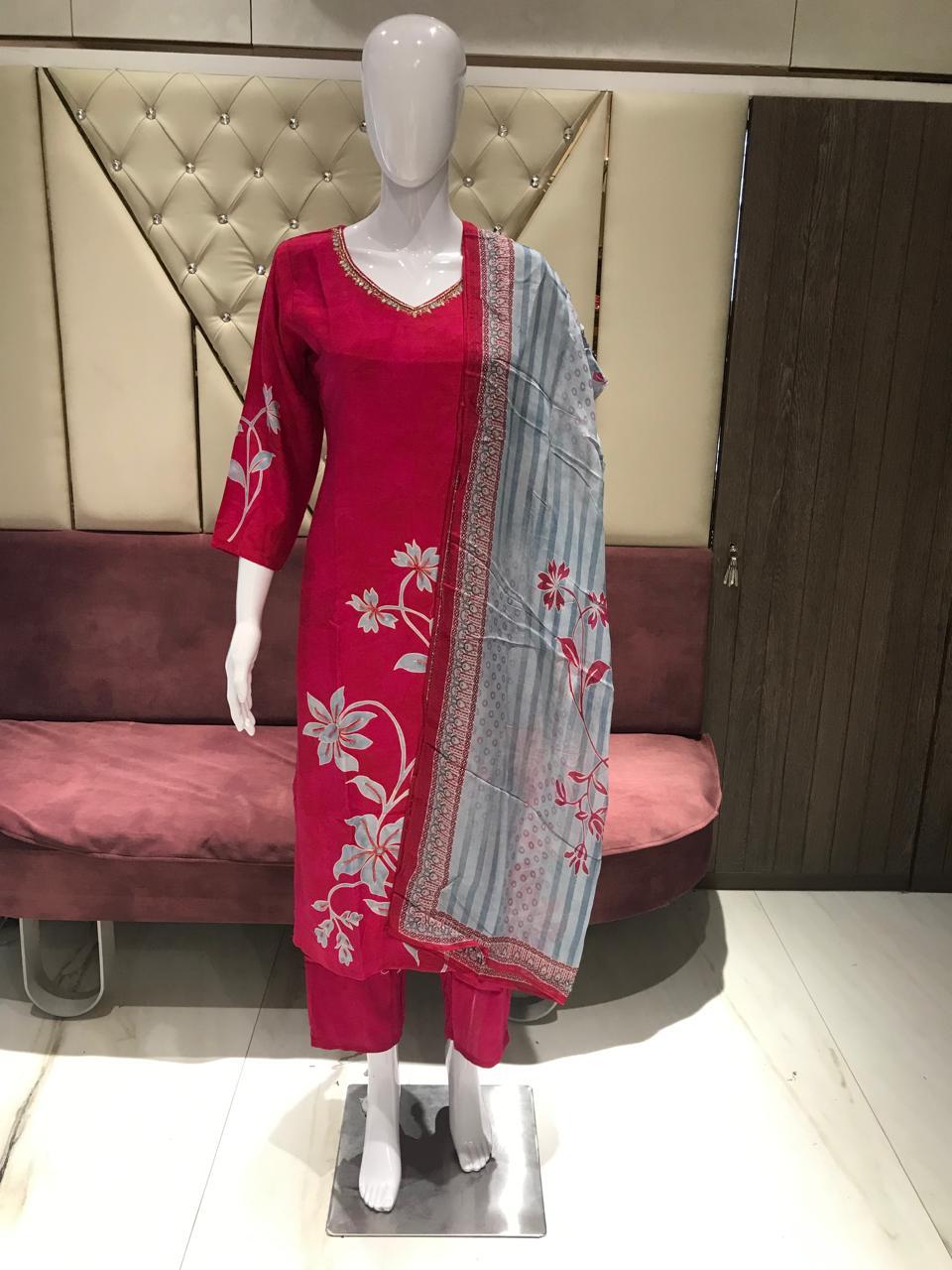 Image of Pure Gaji Silk 3 Piece Kurti Set