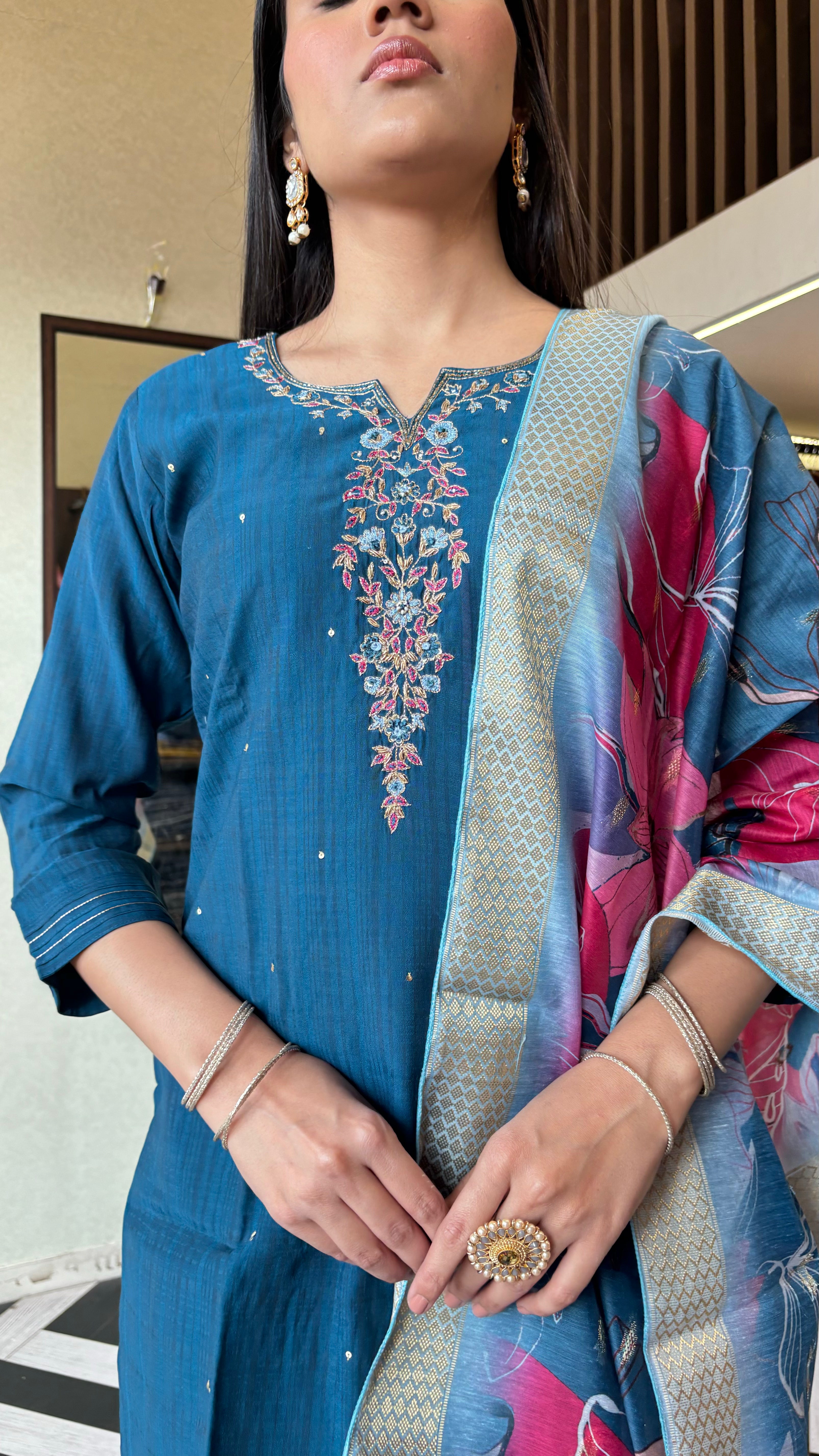 Image of Pure Silk 3 Piece with Hand work