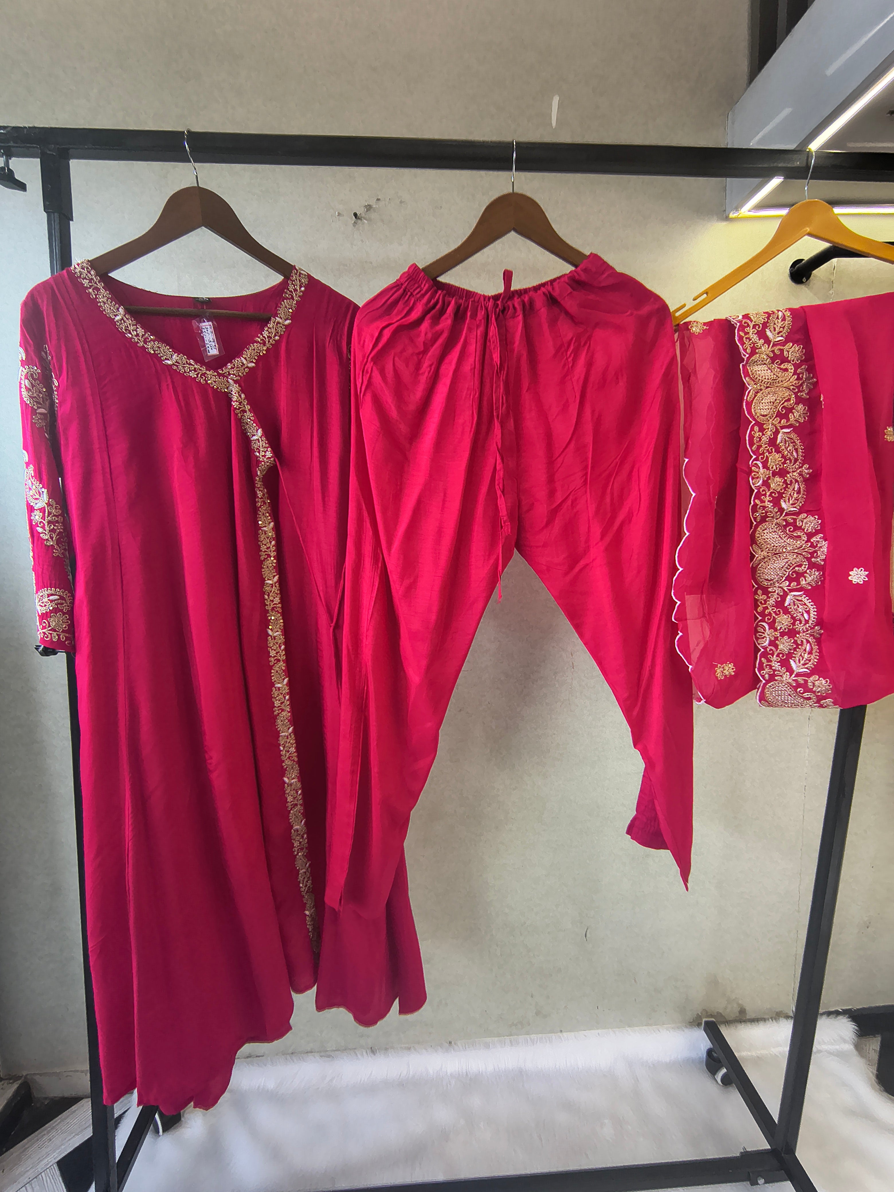 Image of Rani Pink Embroidered Anarkali Kurta Set with Dupatta | Premium 3 Piece Festive Ethnic Suit