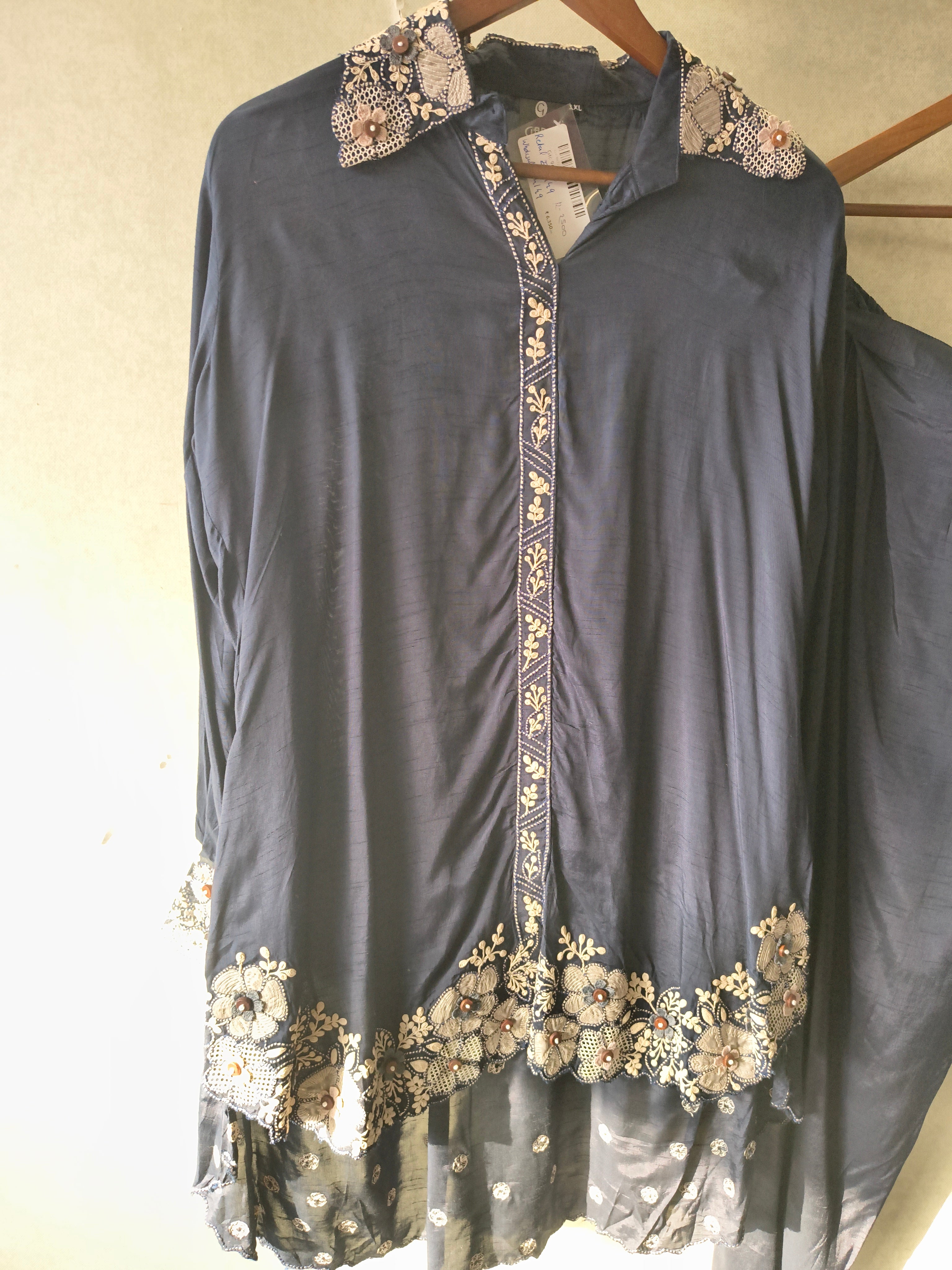 Image of Blue Embroidered Designer Co-Ord Set with Organza Hem