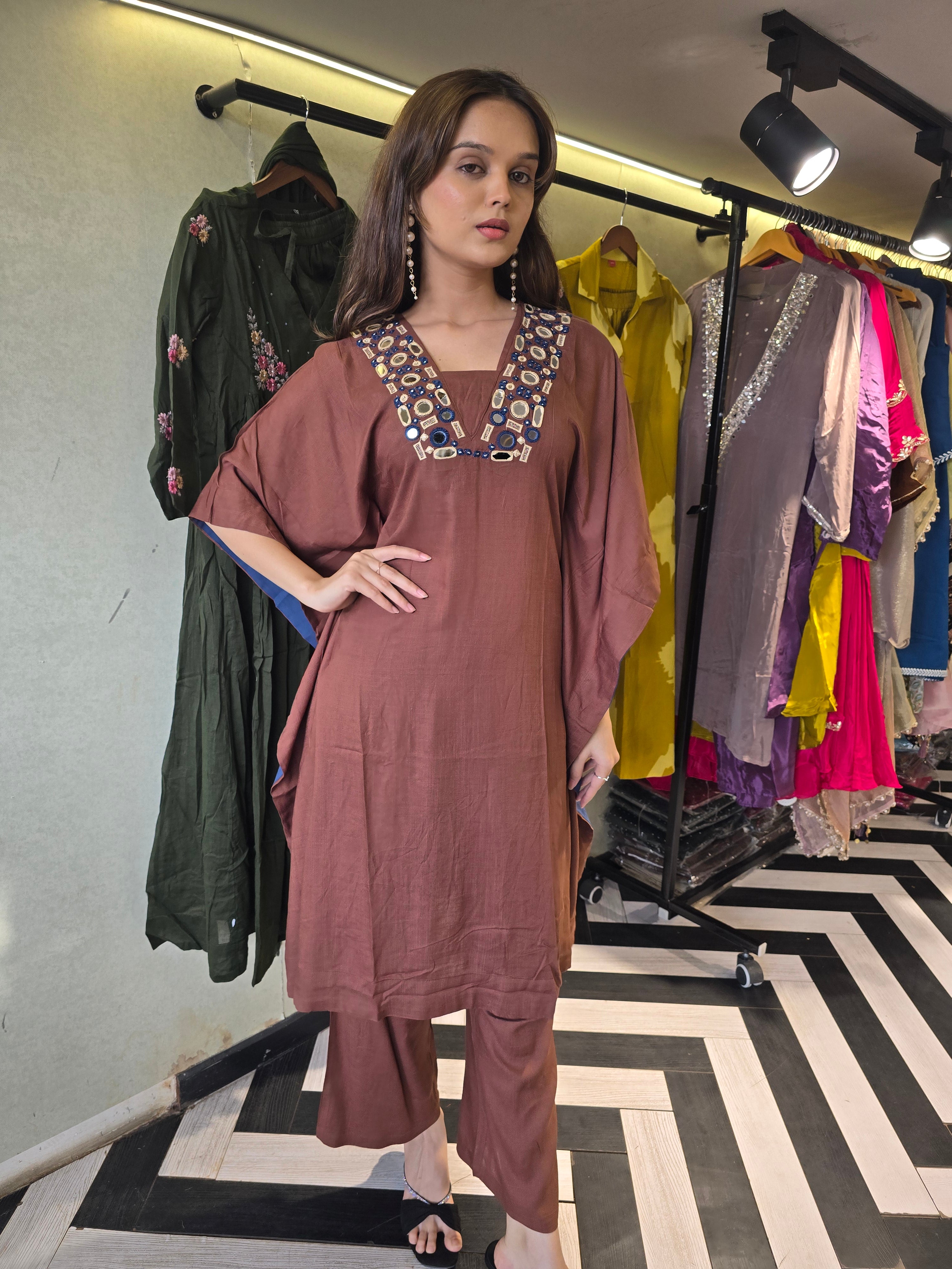 Image of Designer Cotton Kaftan 2 Piece