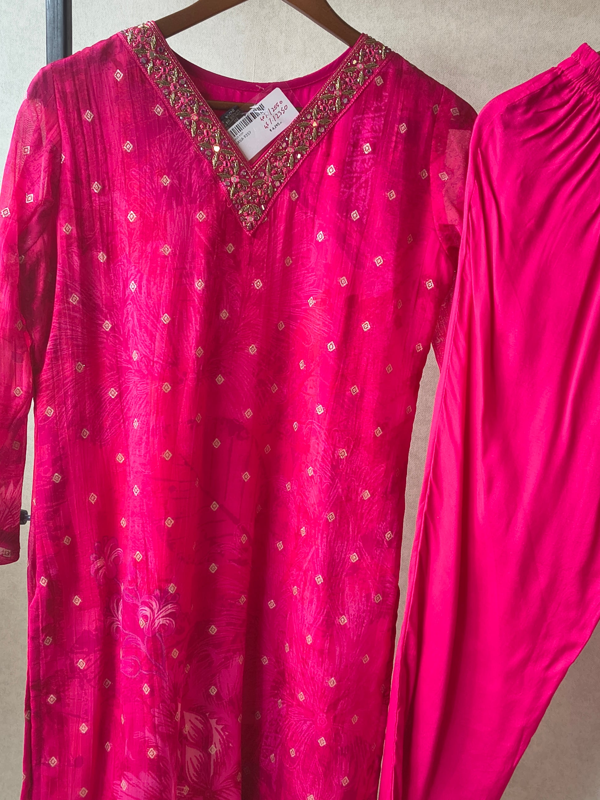 Premium Fuchsia Floral Printed Straight Kurta with Cigarette Pants & Dupatta Set
