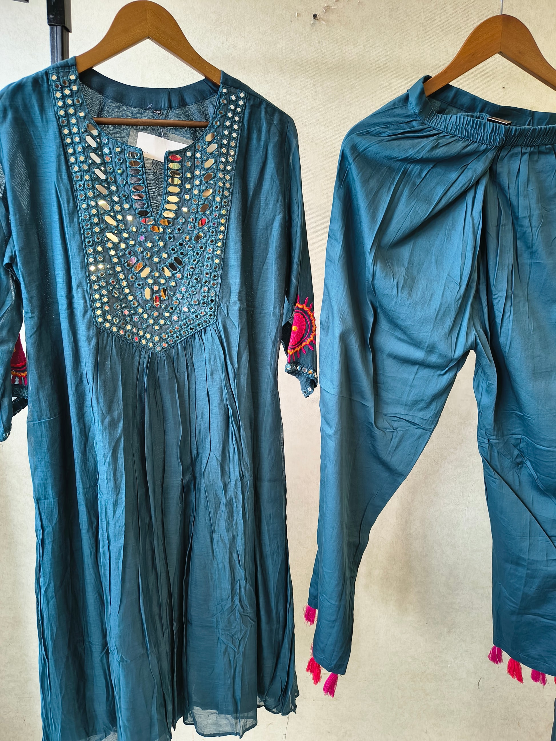 Teal Blue Mirror Work Embroidered Kurta Set with Dupatta | Premium 3 Piece Ethnic Suit