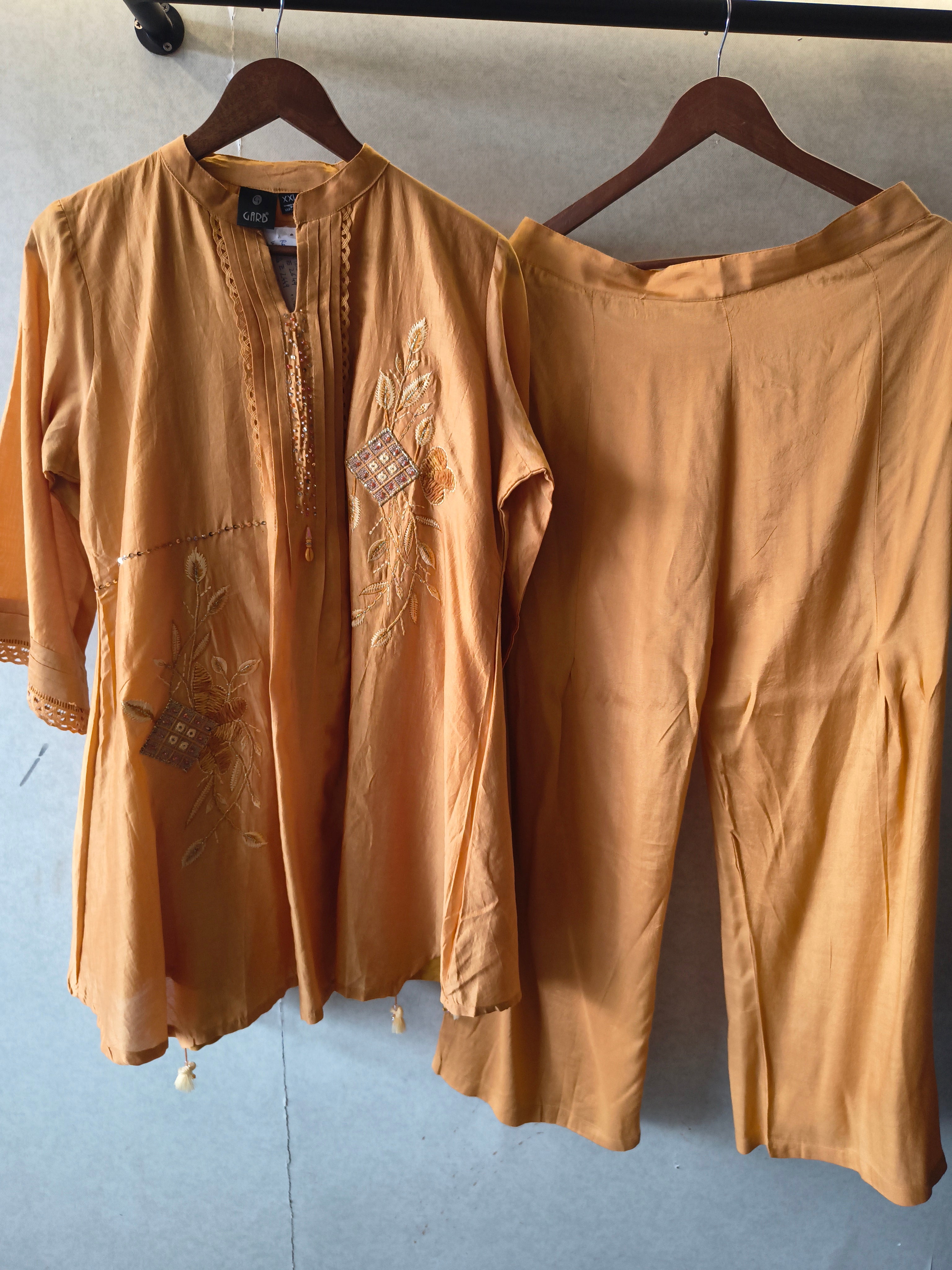 Image of Mustard Embroidered Premium Silk Co-Ord Set