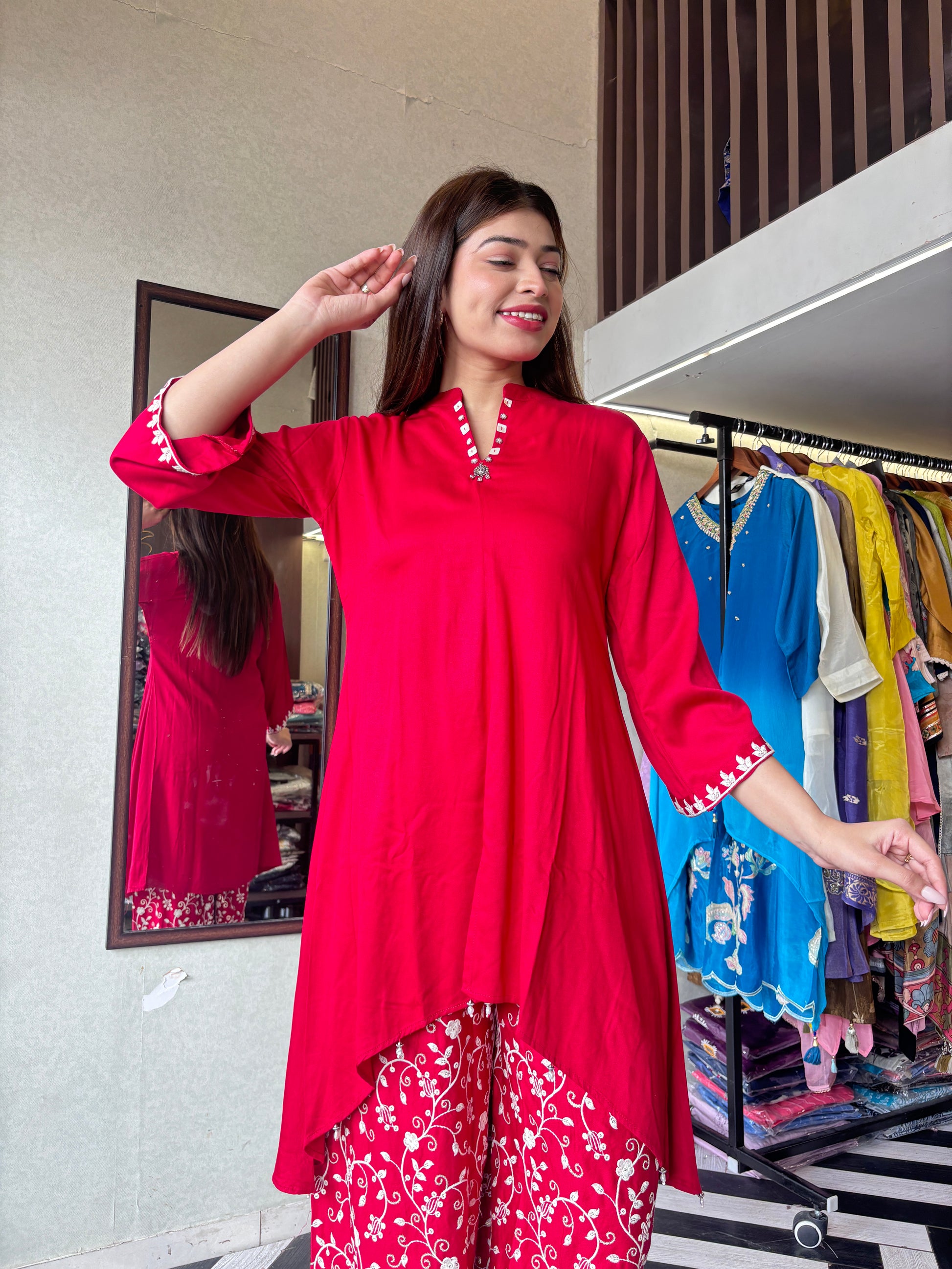 Pure Gaji Silk with Crepe Fabric Coord Set ( Thread Work )