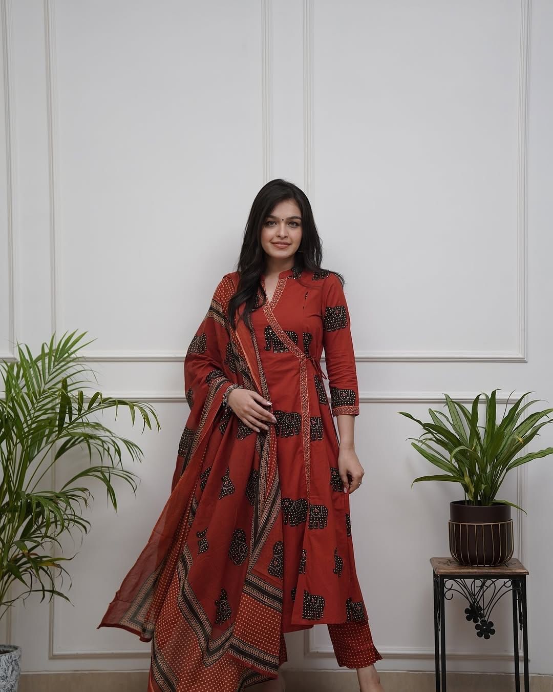 Image of Hathi Print Embroidery Cotton Kurti Set