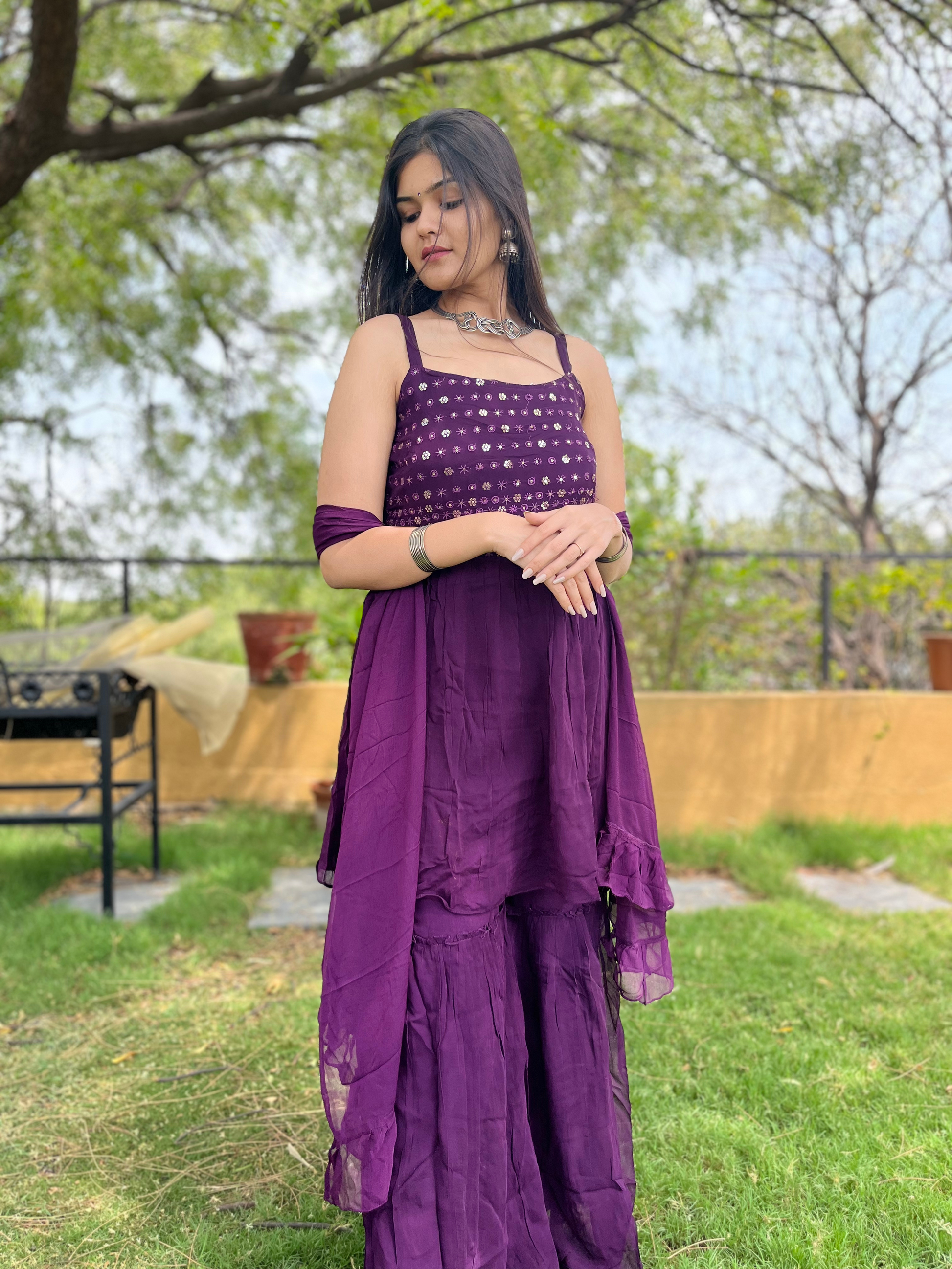 Vibrant Violet Sharara Set - 3 Piece