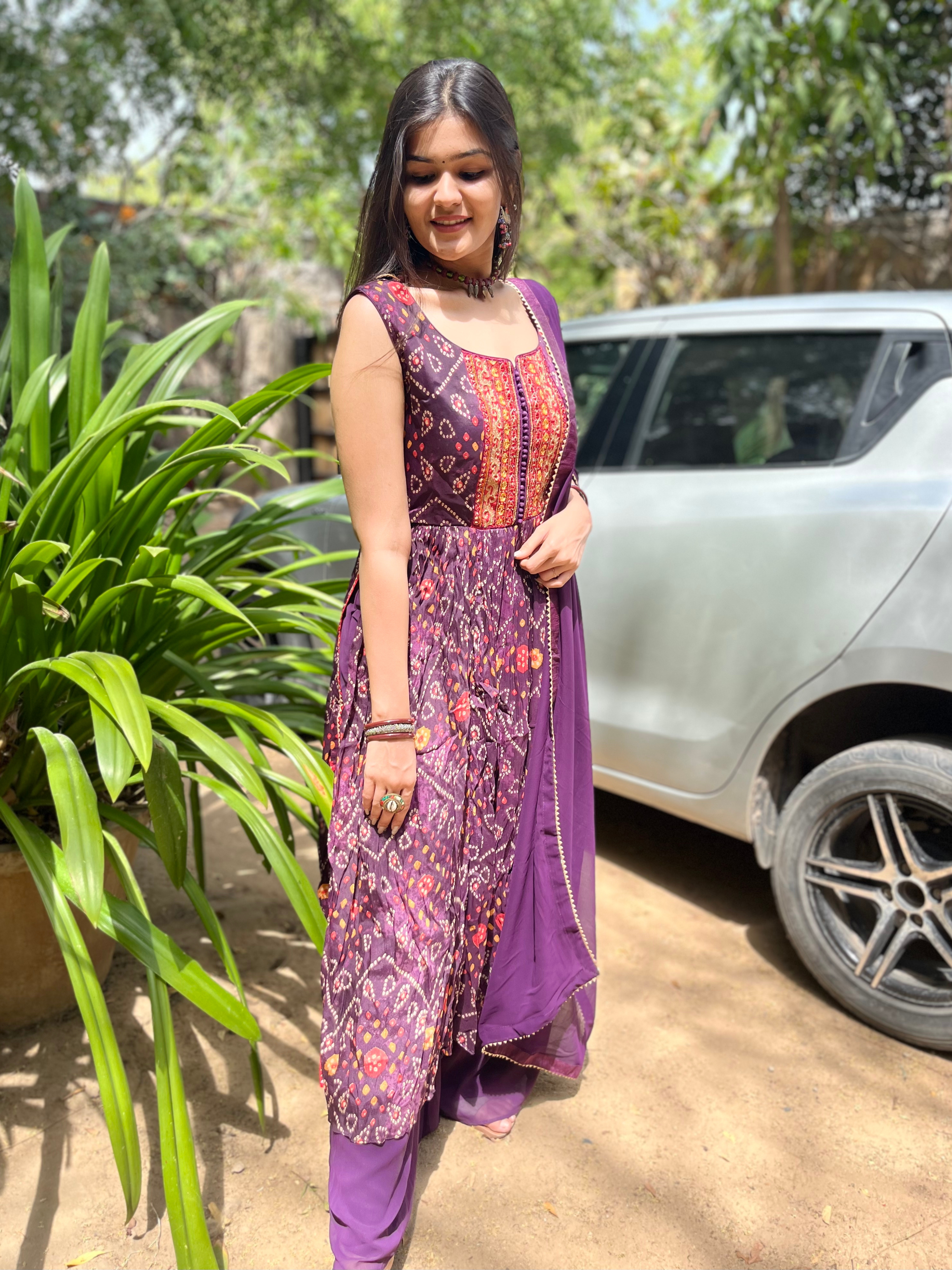 Image of Naira Cut Palazzo Set with Bandhani Print