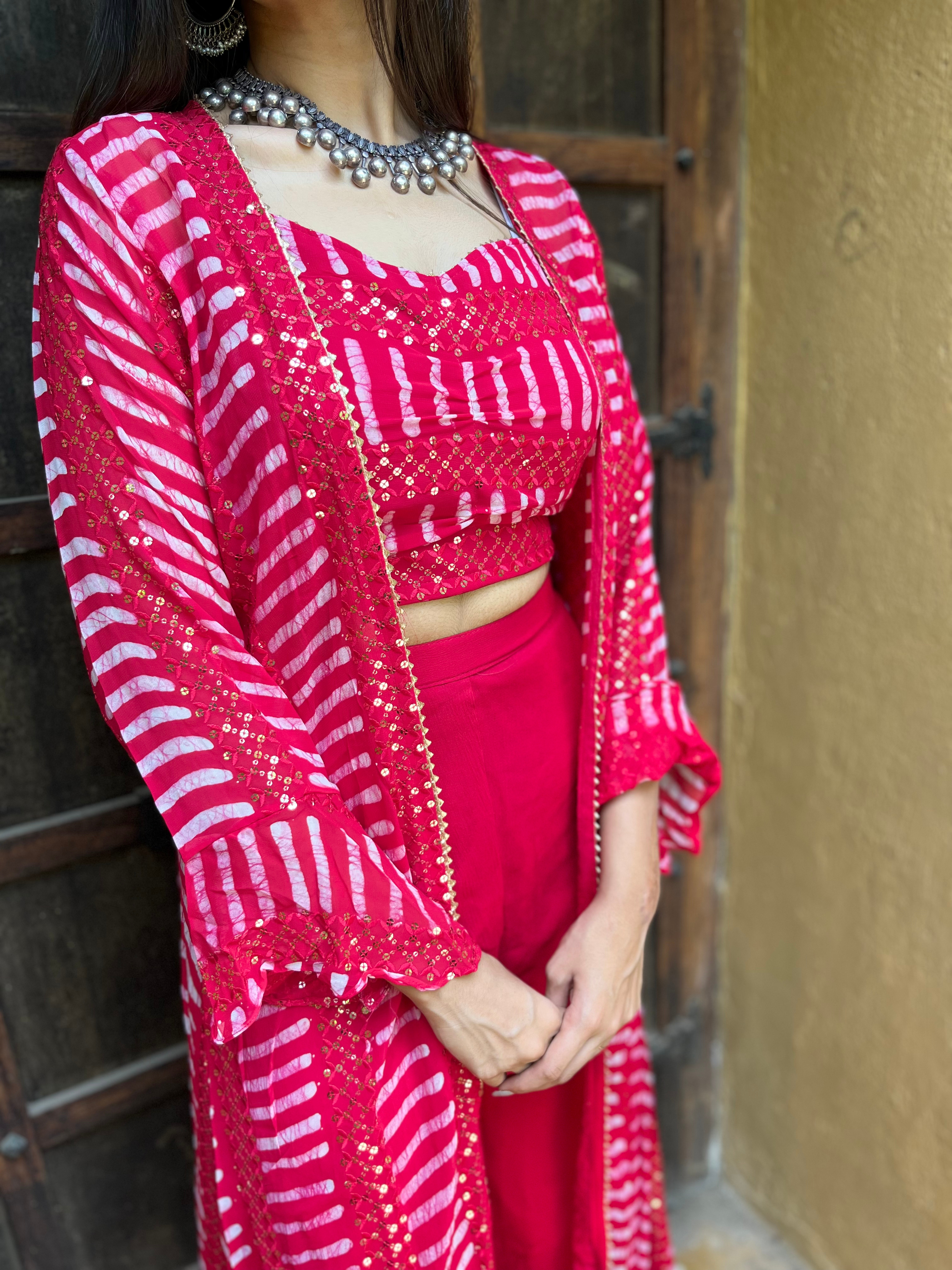 Image of Radiant Rani: Georgette Sequence 3 Piece palazzo Set