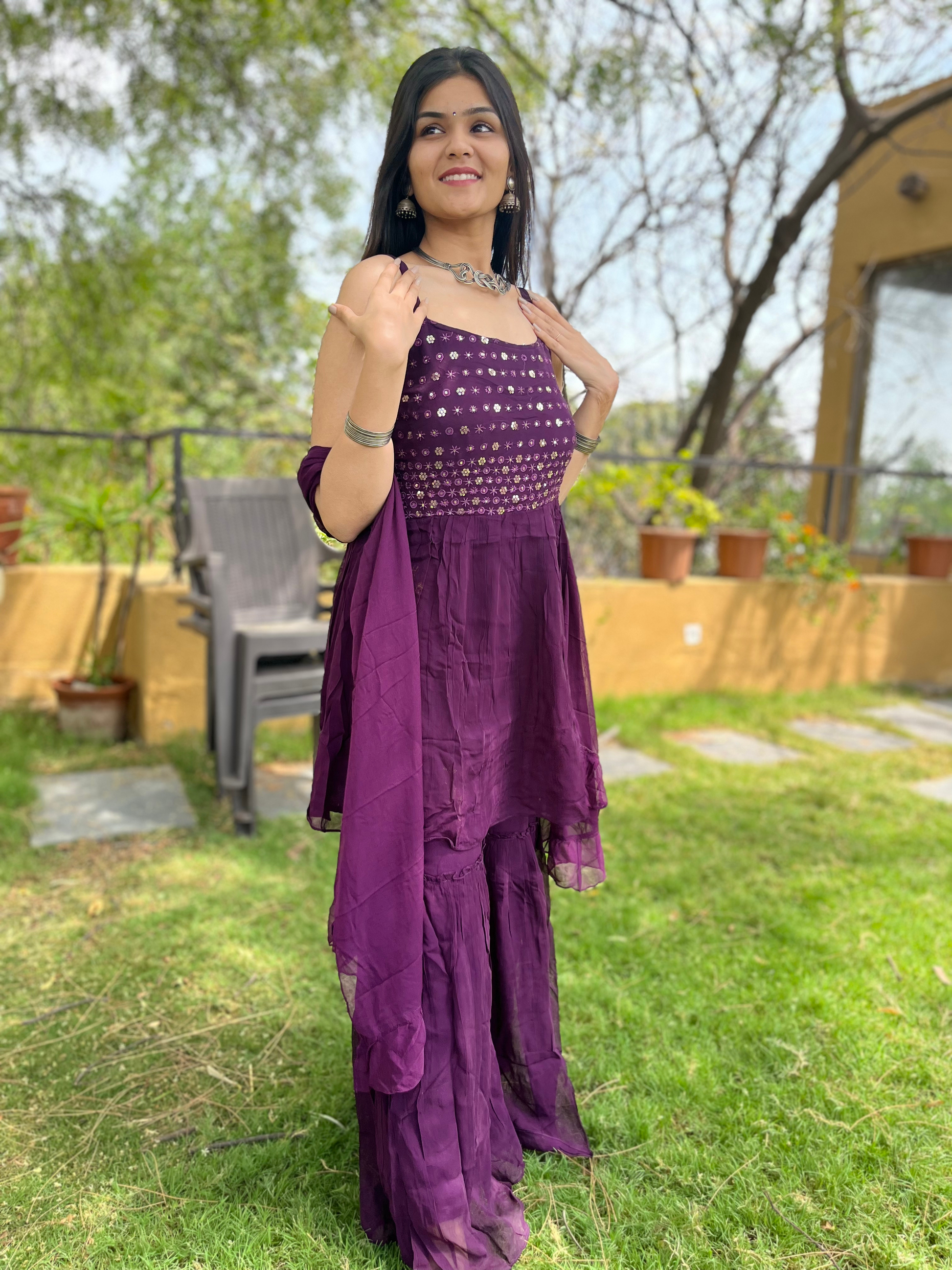 Vibrant Violet Sharara Set - 3 Piece