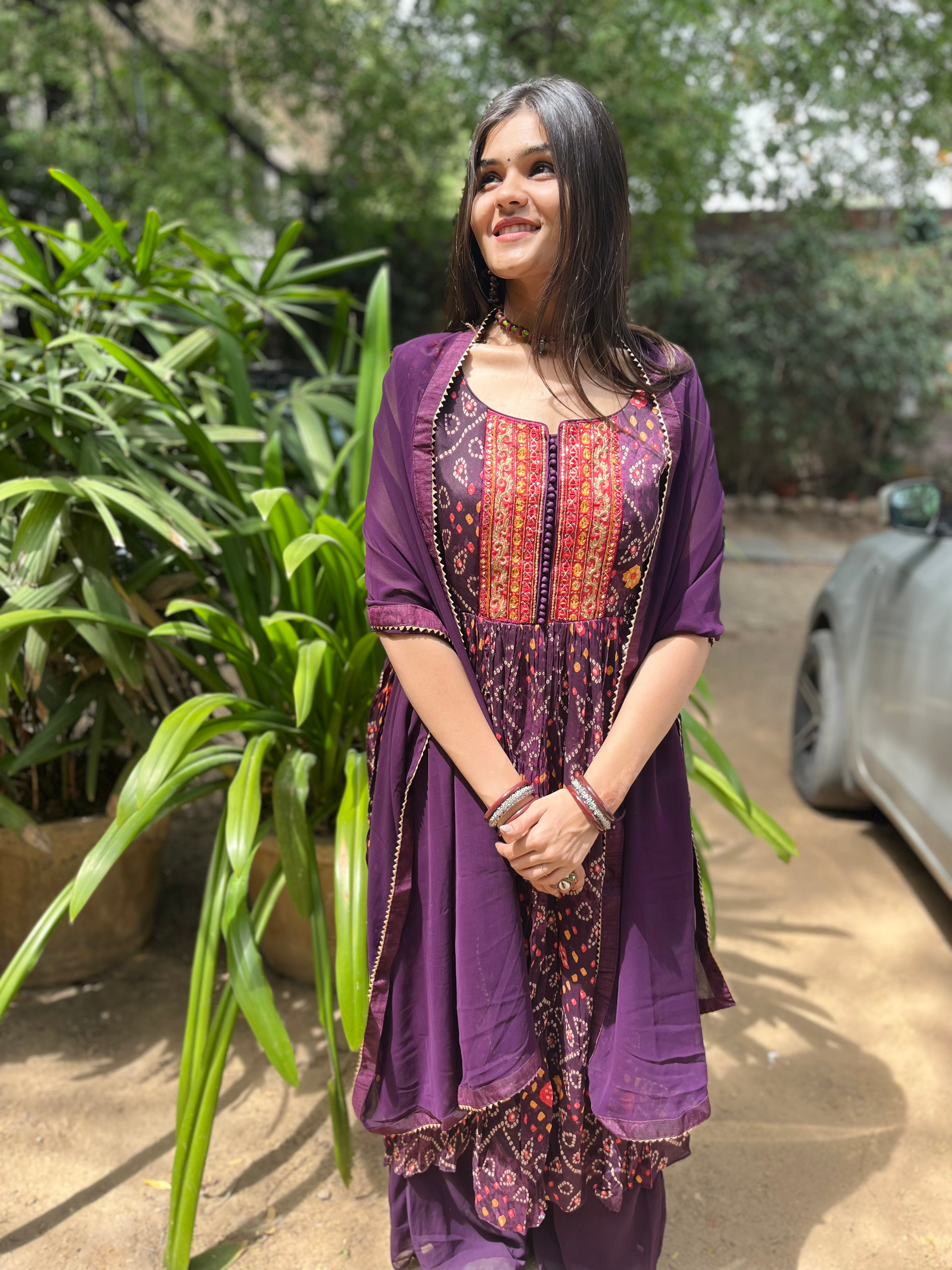 Image of Naira Cut Palazzo Set with Bandhani Print