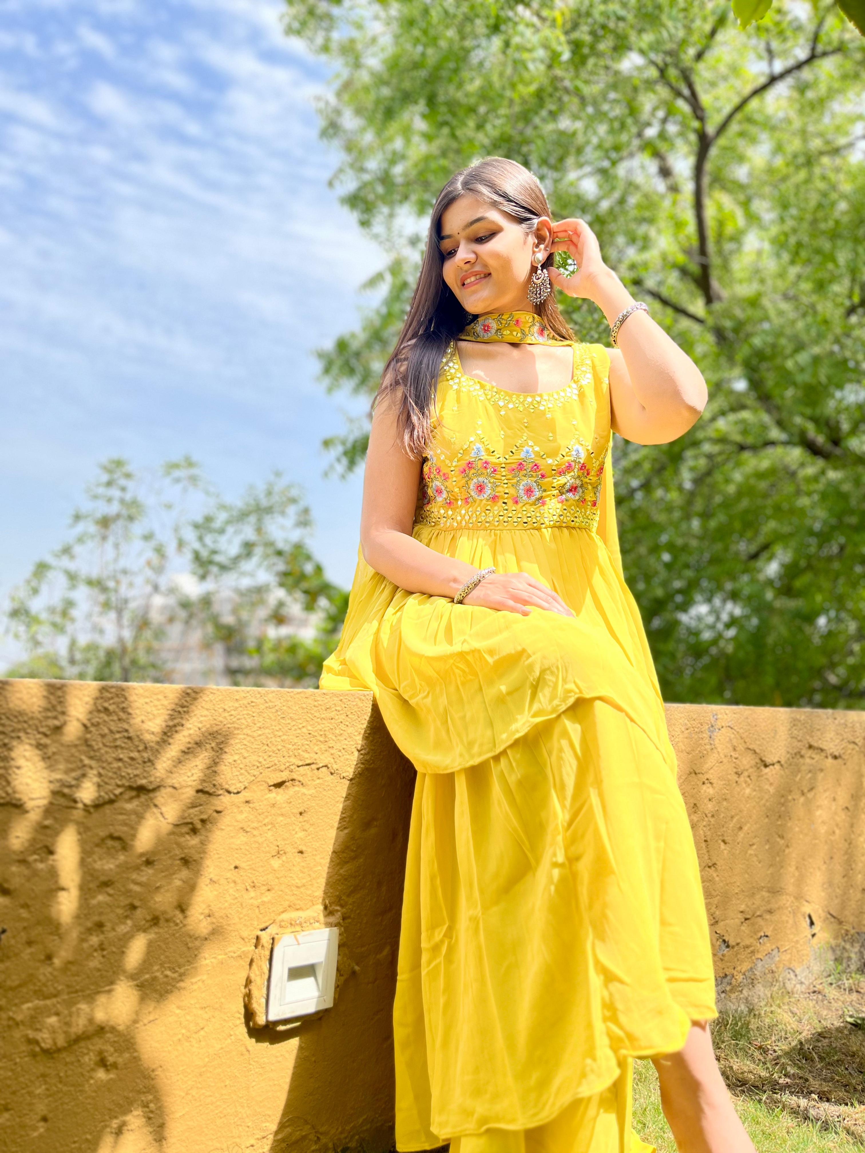 Georgette Yellow : 3 Piece Sharara Set