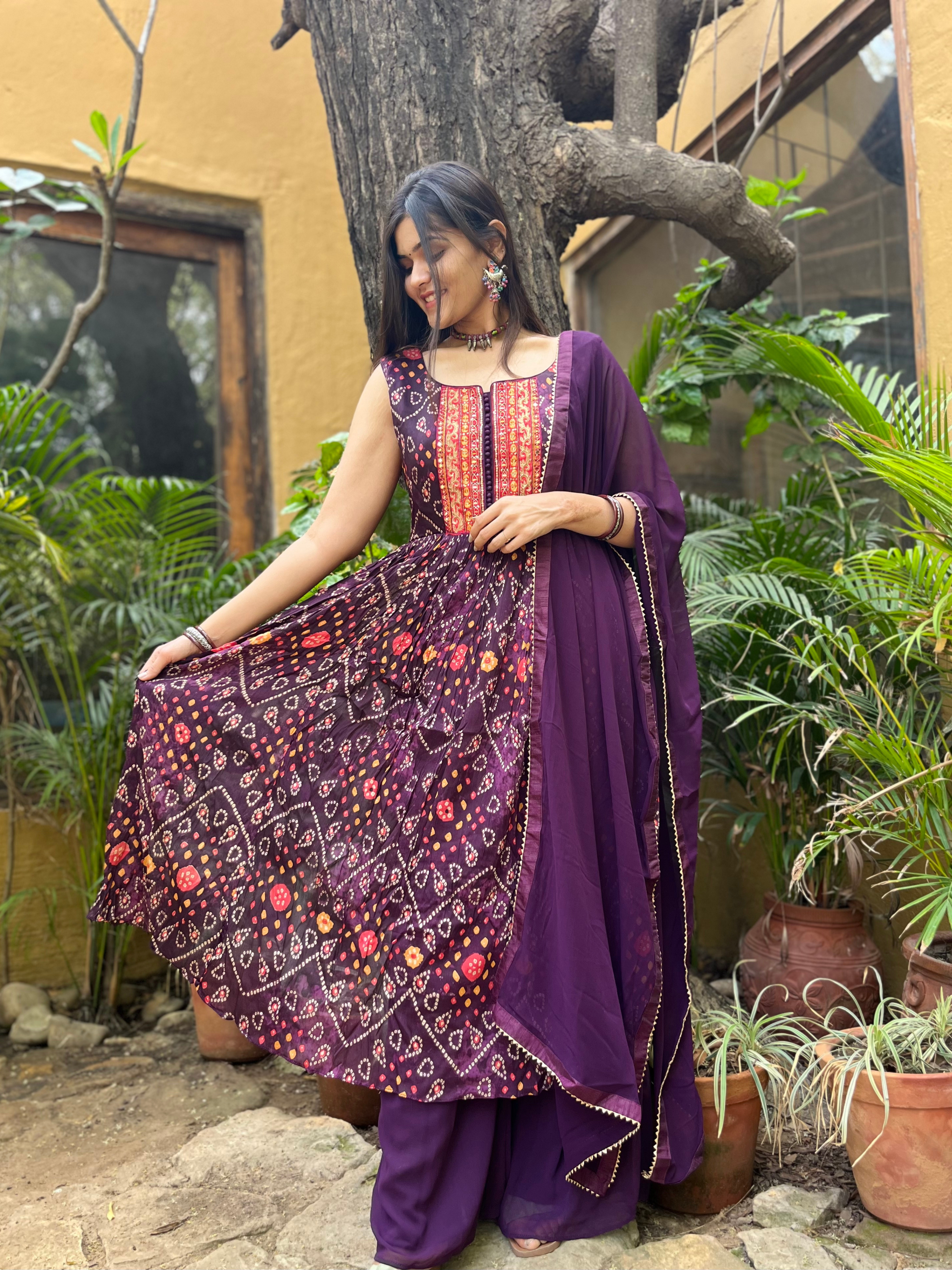 Image of Naira Cut Palazzo Set with Bandhani Print